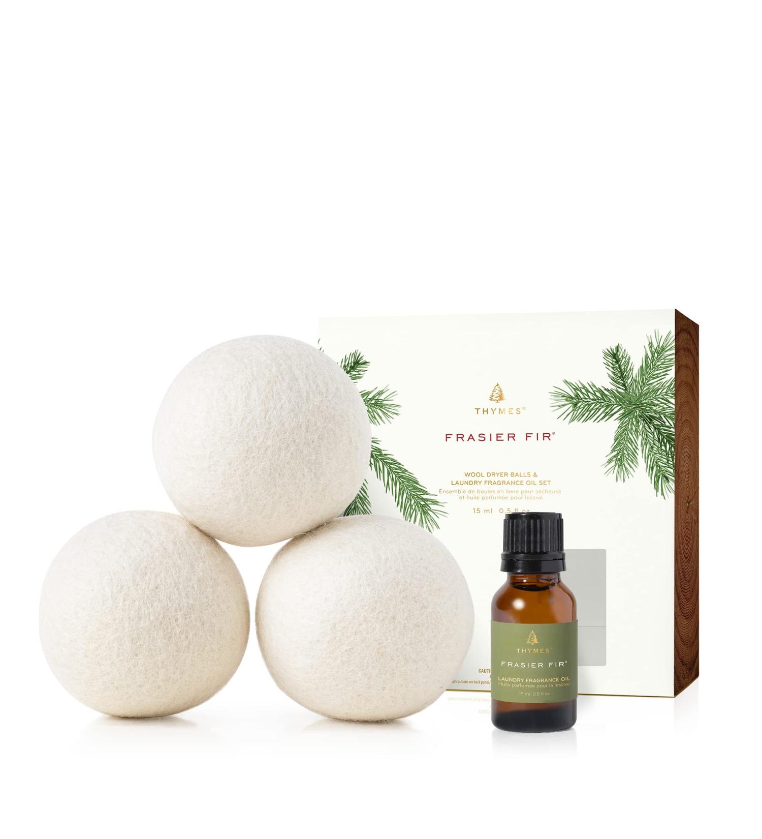Thymes Frasier Fir Wool Dryer Balls Set with Laundry Fragrance Oil - Eliminate Wrinkles, Static & Lint - Scented Laundry Supplies - Buy Online on GoSupps.com