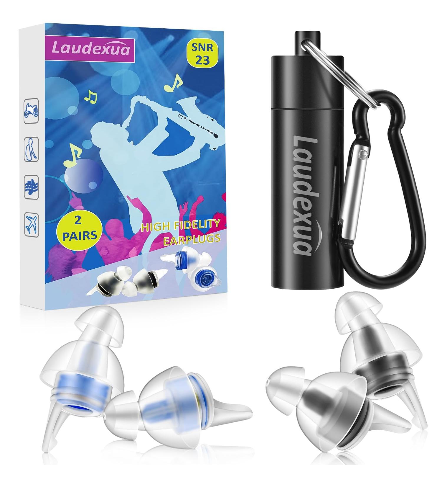 High Fidelity Concert Ear Plugs | 2 Pairs of Noise Reduction Ear Protection for Musicians | Light Blue & Black | Ideal for Concerts Festivals & Motorcycles - Buy Online on GoSupps.com