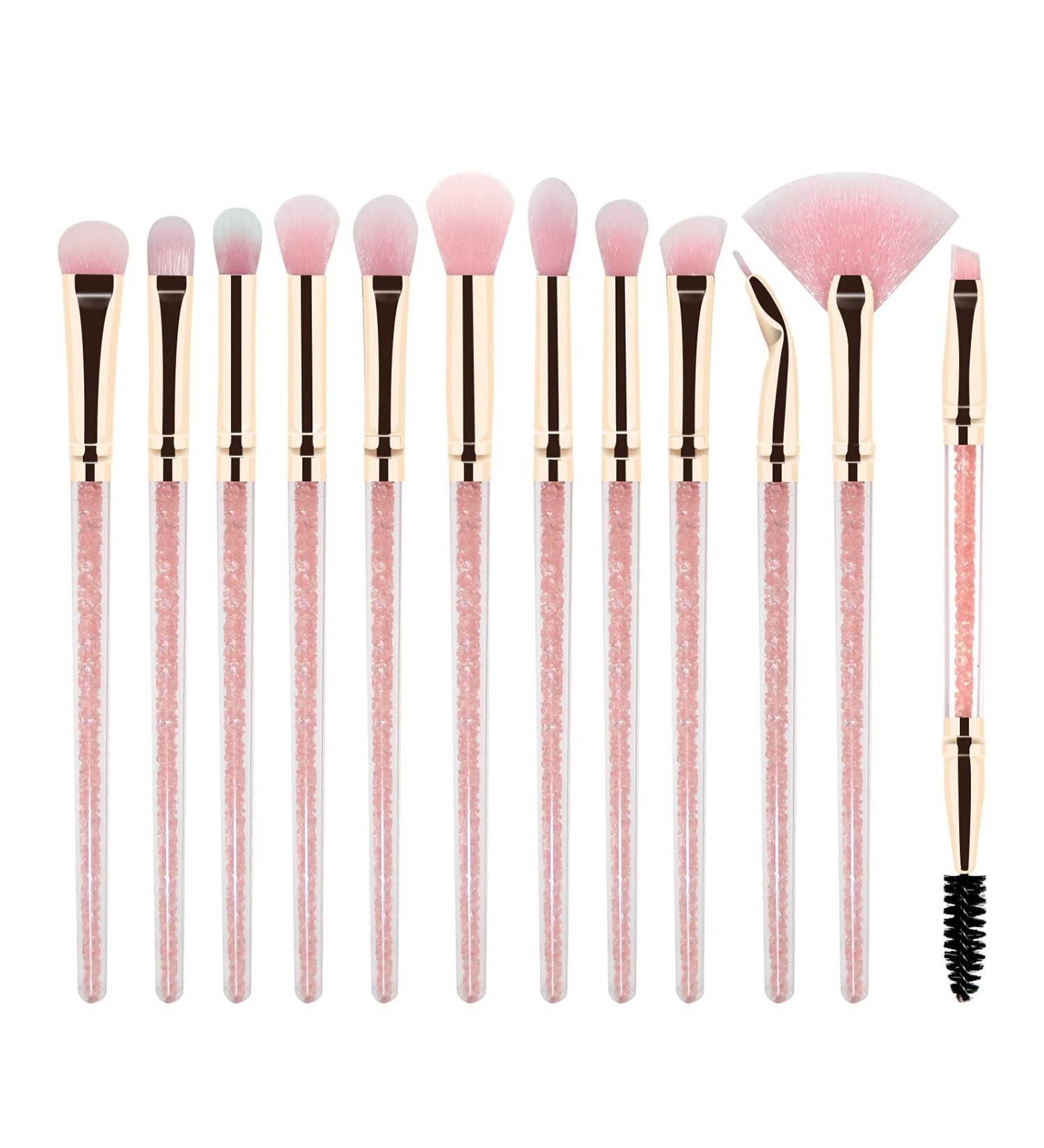 Refreshyourlife 12 Pcs Professional Eye Makeup Brushes Set - Eyeshadow, Eyebrow, Blending, Fan, Eyelash Brushes - Pink Diamond - Buy Online on GoSupps.com