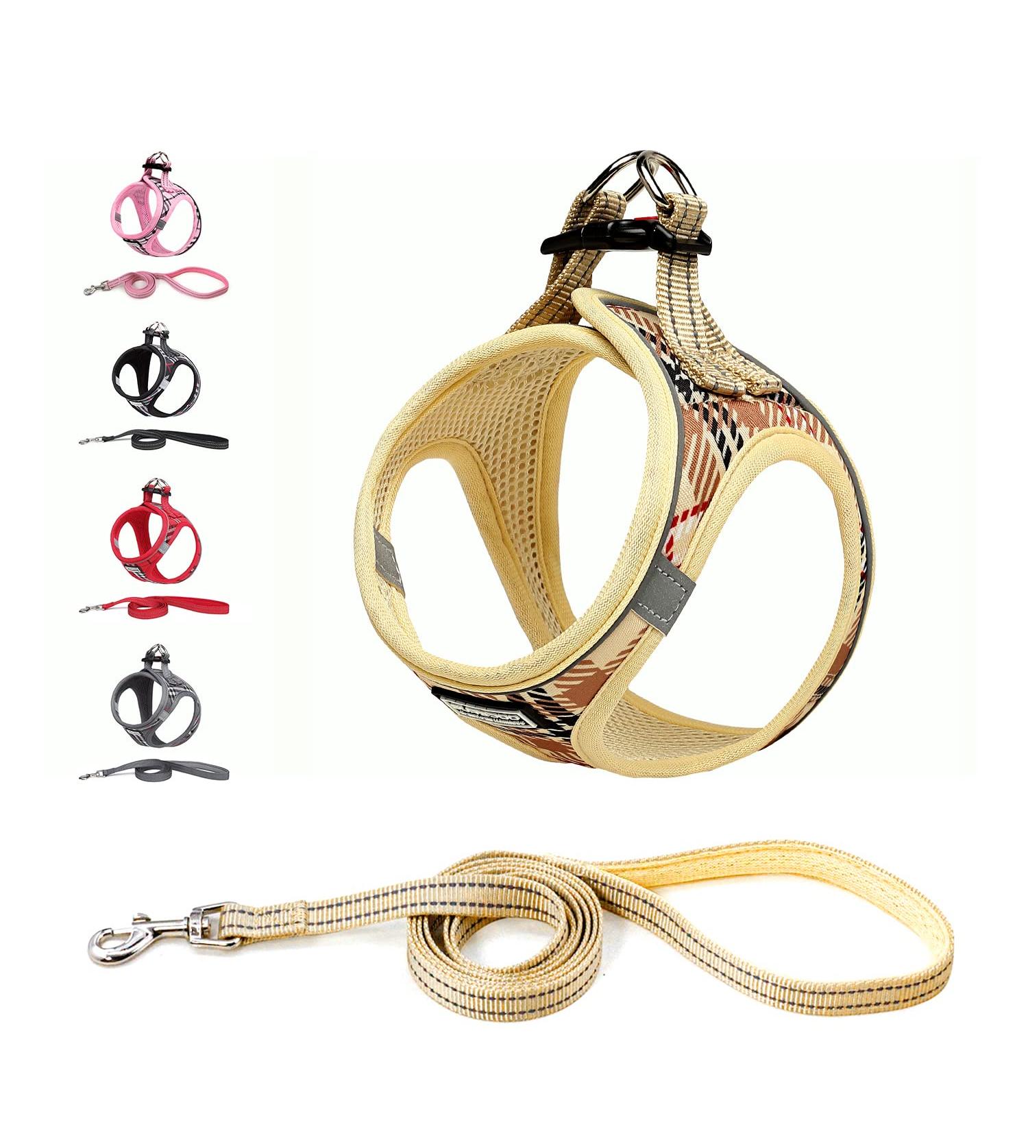 Suredoo Dog Harness for Small Dogs with Leash - Reflective Breathable and Anti-Training Design for Medium & Small Breeds (Beige Size L) - Buy Online on GoSupps.com