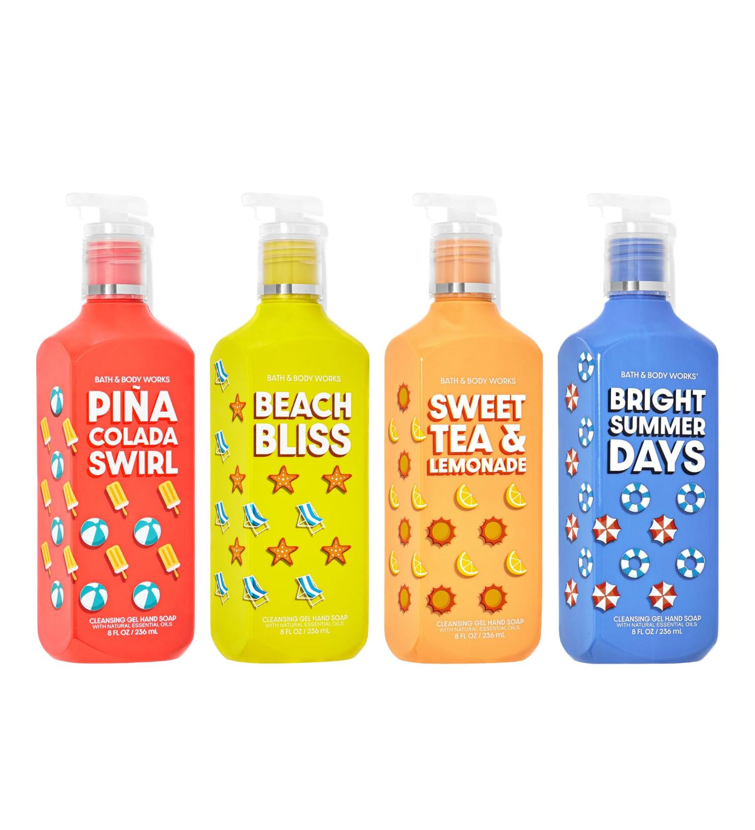 Bath & Body Works Bright and Sunny Hand Soap Set - 4 Scented Cleansing Gel Soaps - Pina Colada Swirl Beach Bliss Sweet Tea Lemonade & Bright Summer Days (8 oz each) - Perfect for International Shipping - Buy Online on GoSupps.com