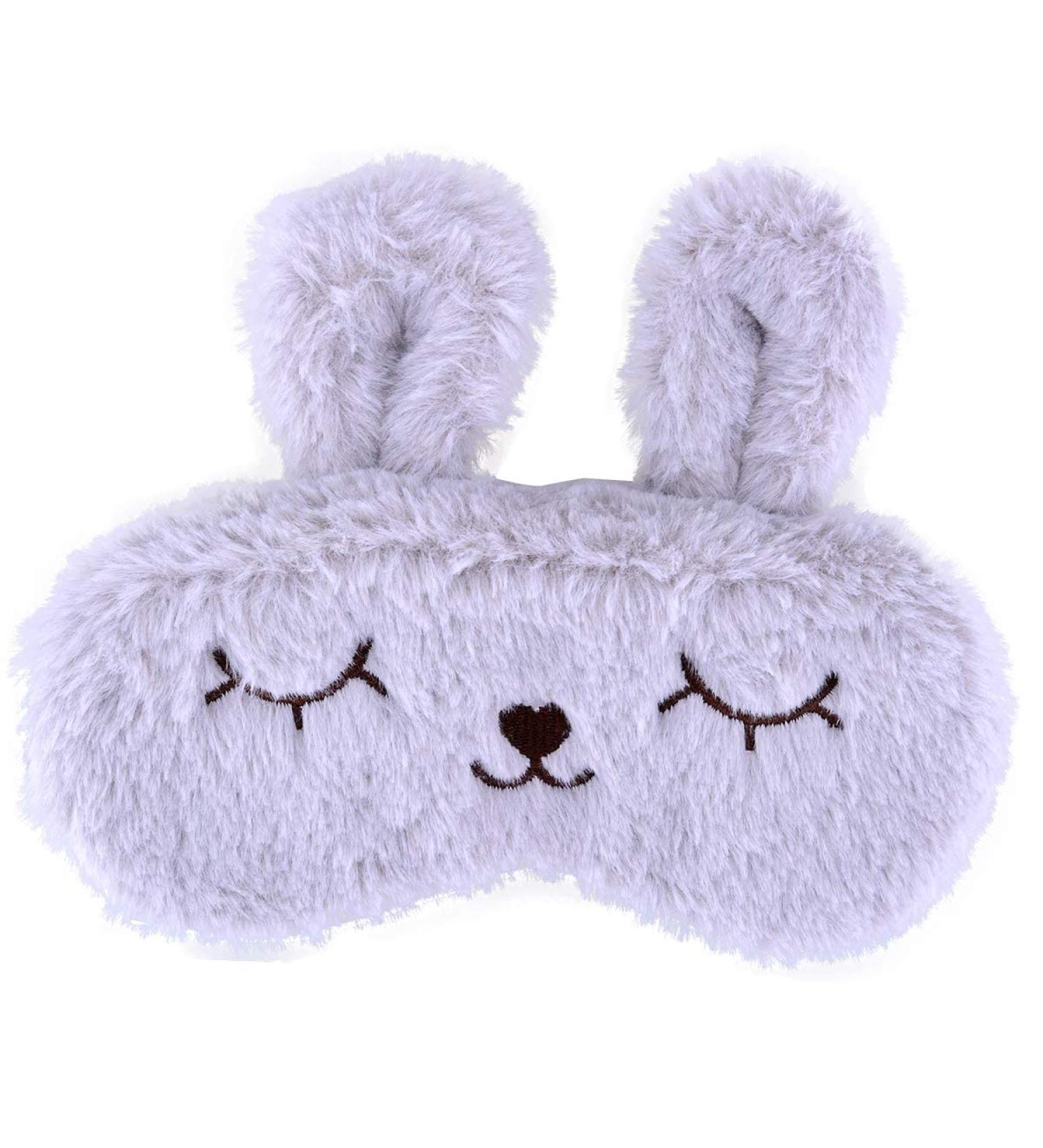 ULIFEMALL Cute Rabbit Sleeping Mask - Soft Fluffy Plush Bunny Blindfold for Kids Girls Boys, Women - Novelty Eye Mask for Night Nap, Travel, Meditation - Grey - Buy Online on GoSupps.com