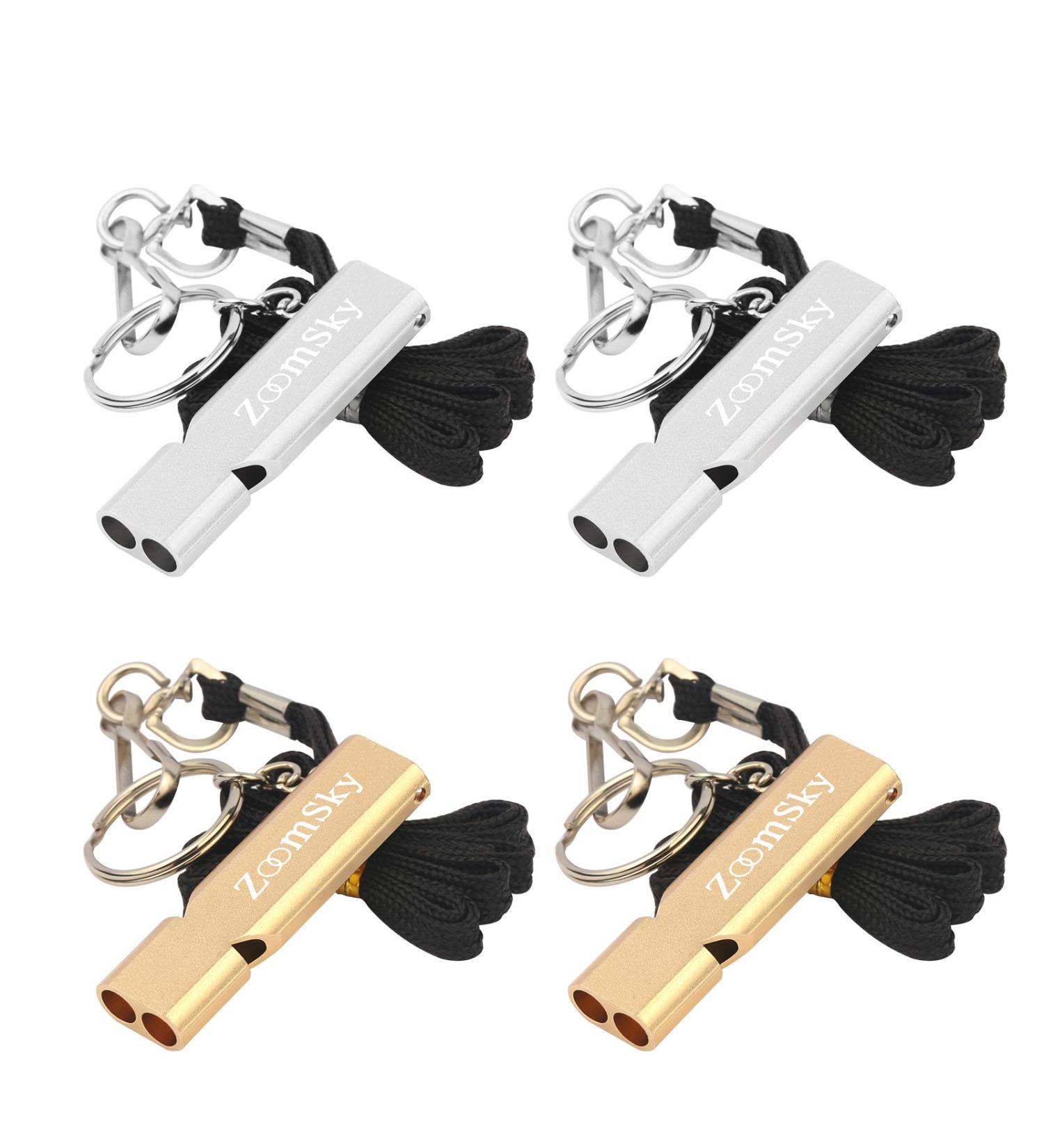 Buy Zoomsky 4-Piece Metal Whistle Set - Sports Referee & Emergency Signal Pipe | Outdoor Coaching Whistle with LED - Gold & Silver - Buy Online on GoSupps.com