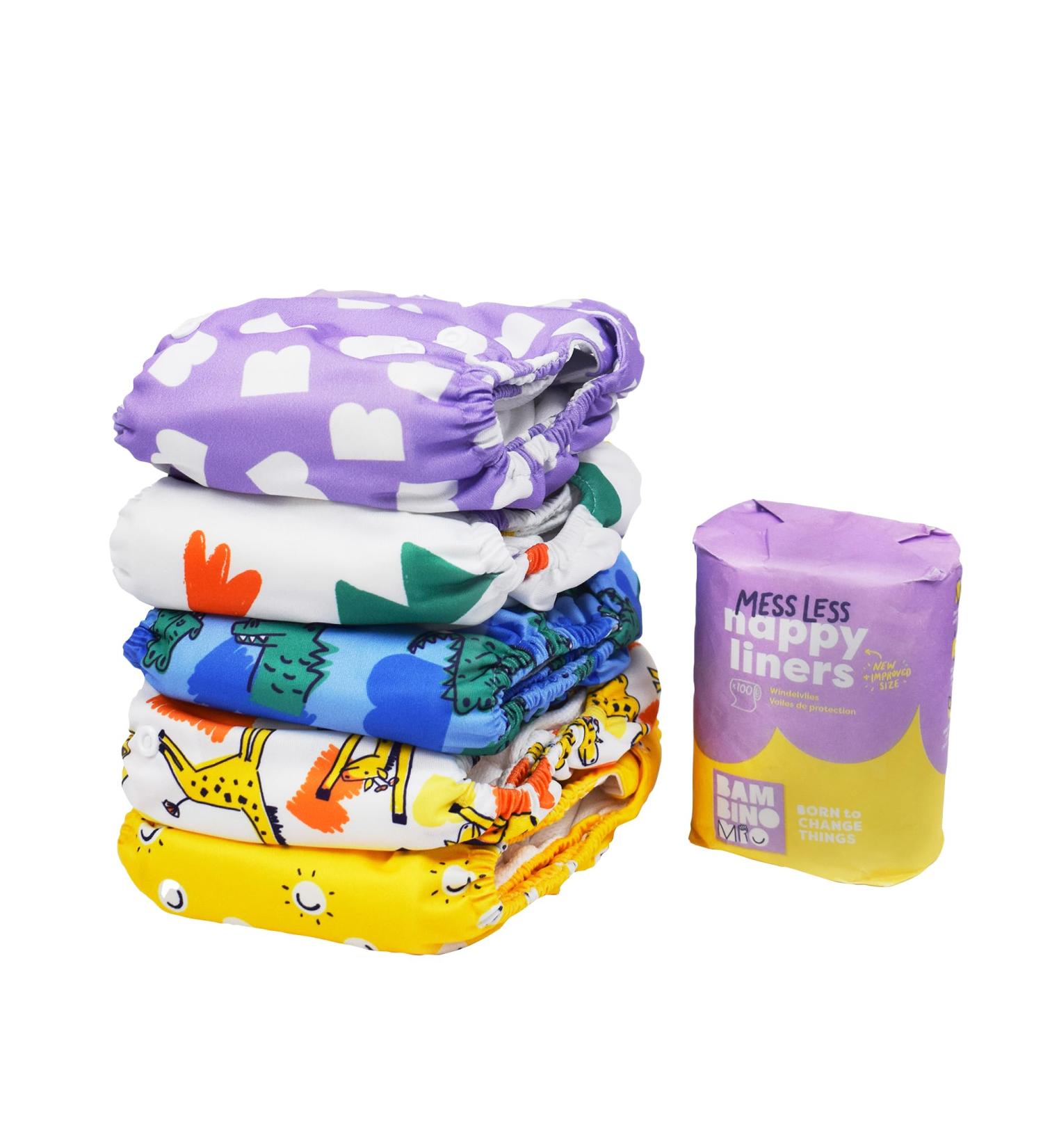 Buy Bambino Mio Reusable Diapers Set - Try It Box 5 Cloth Diapers & 100 Diaper Fleece | Eco-Friendly & Stylish - Brave & Loud - Buy Online on GoSupps.com