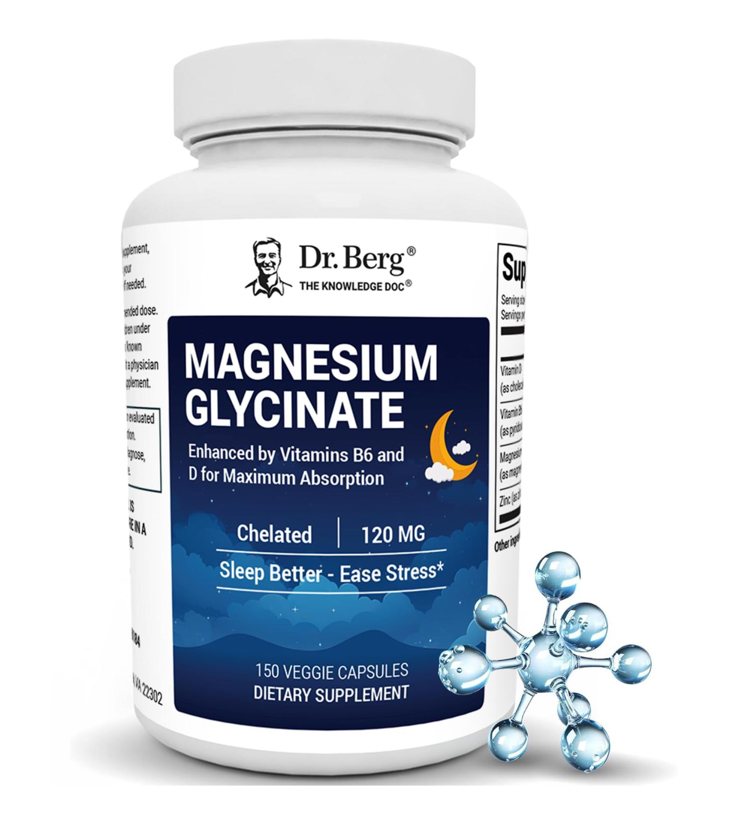 Dr. Berg Magnesium Glycinate 150ct 4-in-1 Chelated for Muscle Nerve Sleep & Stress Support* w/ D3 B6 & Zinc 4X Lab-Tested No Fillers Formulated in USA GMP-Certified 150 Count (Pack of 1) - Buy Online on GoSupps.com