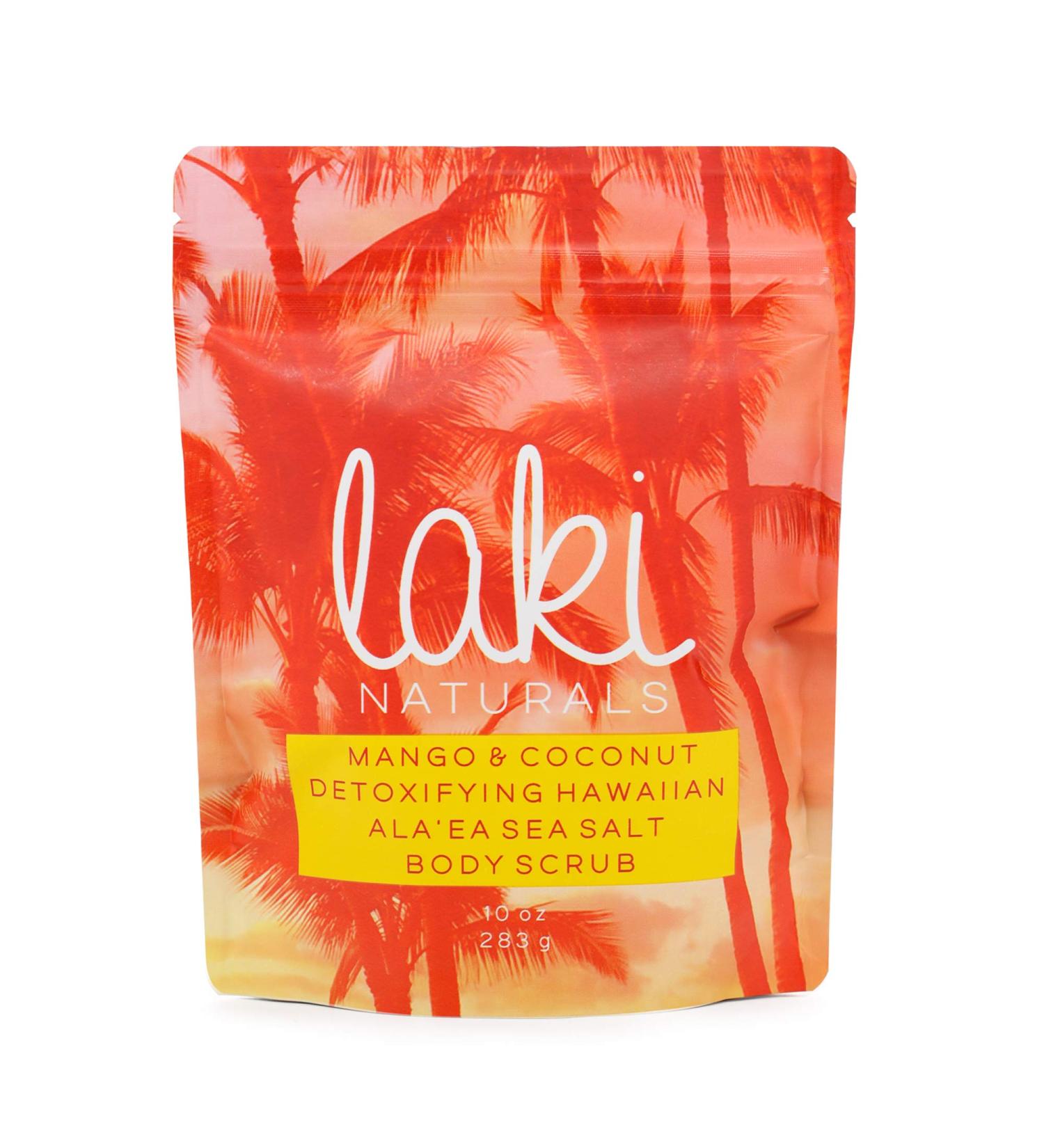 Laki Naturals Sea Salt Body Scrub | Exfoliating Dead Sea Salt & Volcanic Clay Detox Scrub - 10oz Mango & Coconut - Buy Online on GoSupps.com