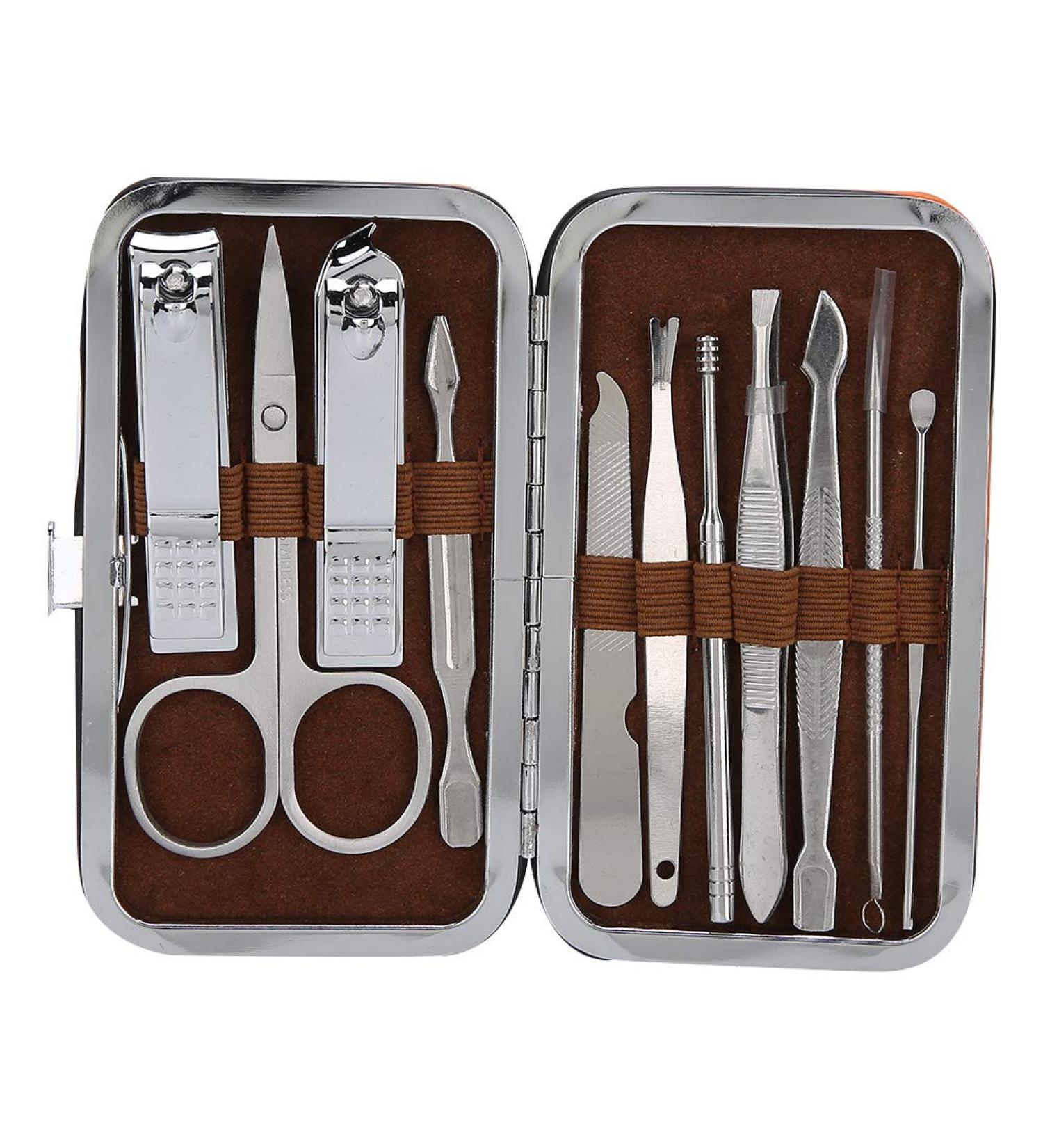 11pcs Stainless Steel Nail Grooming Kit Nail File Nail Clipper Ear Pick Eyebrow Clip Tool Set Manicure Facial Beauty Care Tool with Storage Bag - Buy Online on GoSupps.com