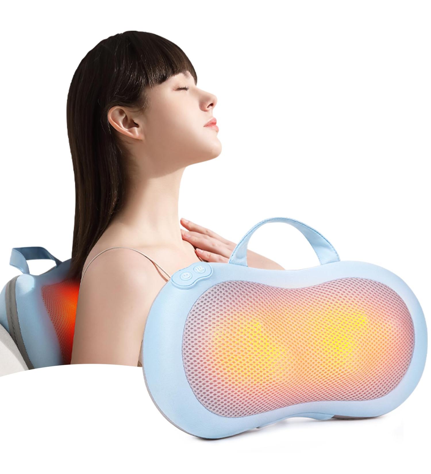 Back and Neck Massager with Warmth - Deep Tissue Massage Pillows for Shoulders Back & Legs - Perfect Gift in Gray Blue - Buy Online on GoSupps.com