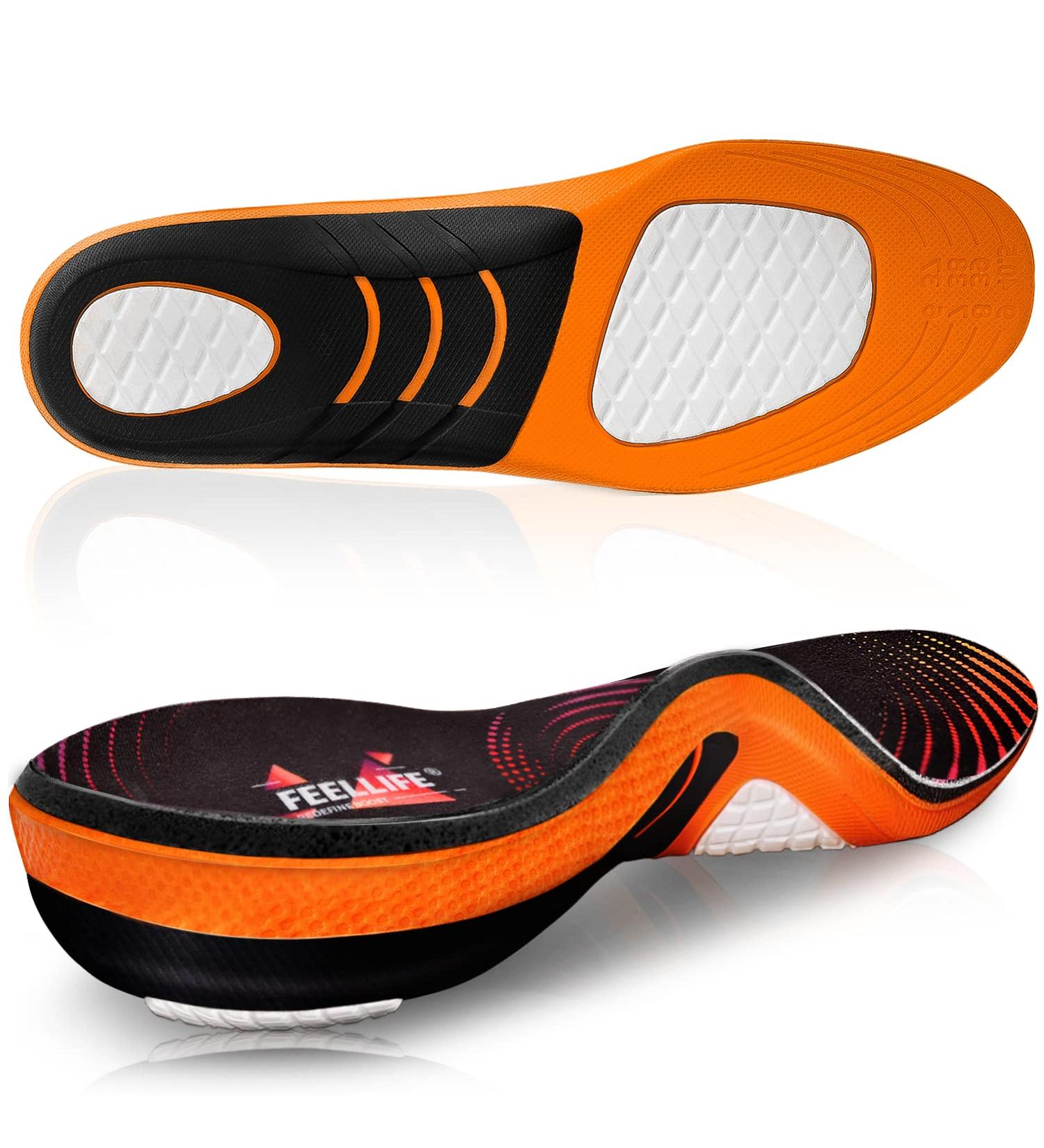 Plantar Fasciitis Relief Insoles - Arch Support Gel Inserts for Men & Women | Athletic Orthotic Shoe Insert (Trim to Fit) - Black & Orange - Buy Online on GoSupps.com