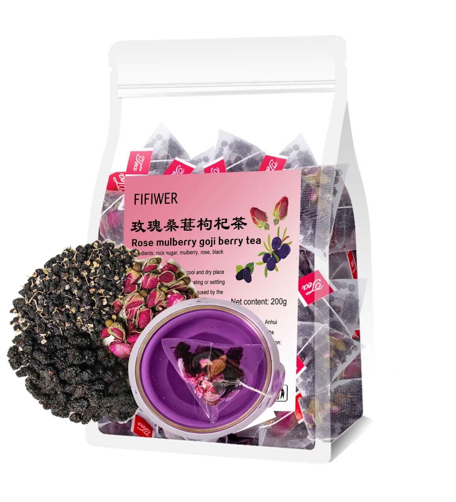 Black Mulberries Rose Black Wolfberry Tea 7oz/200g No additives Anthocyanin Berry Tea Bags Combination of Floral Tea - Buy Online on GoSupps.com