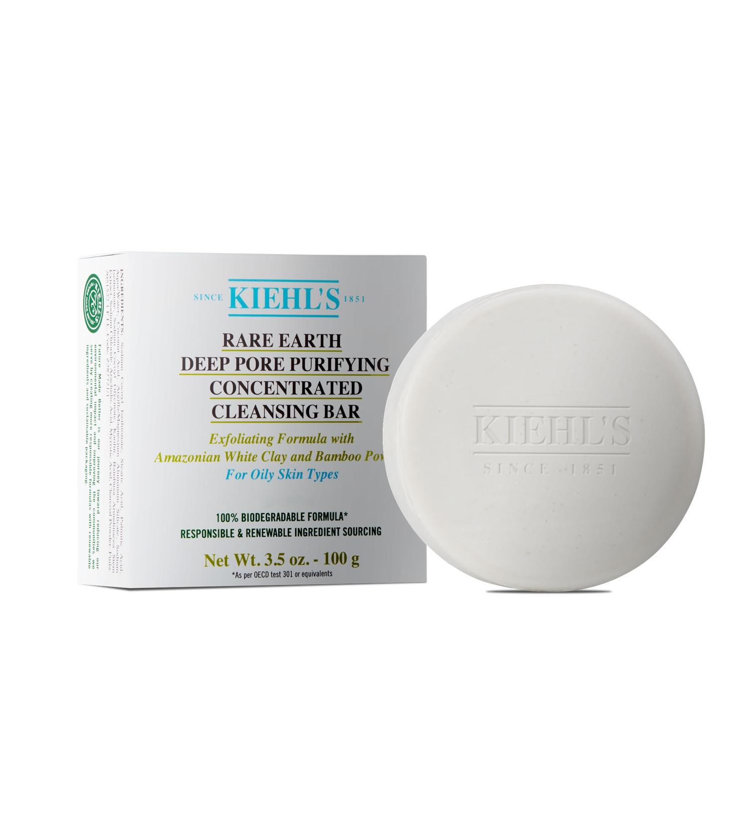 Kiehl's Rare Earth Cleansing Bar - Exfoliating Facial Soap for Clear Skin Reduces Pores & Shine - 3.5 oz - Buy Online on GoSupps.com