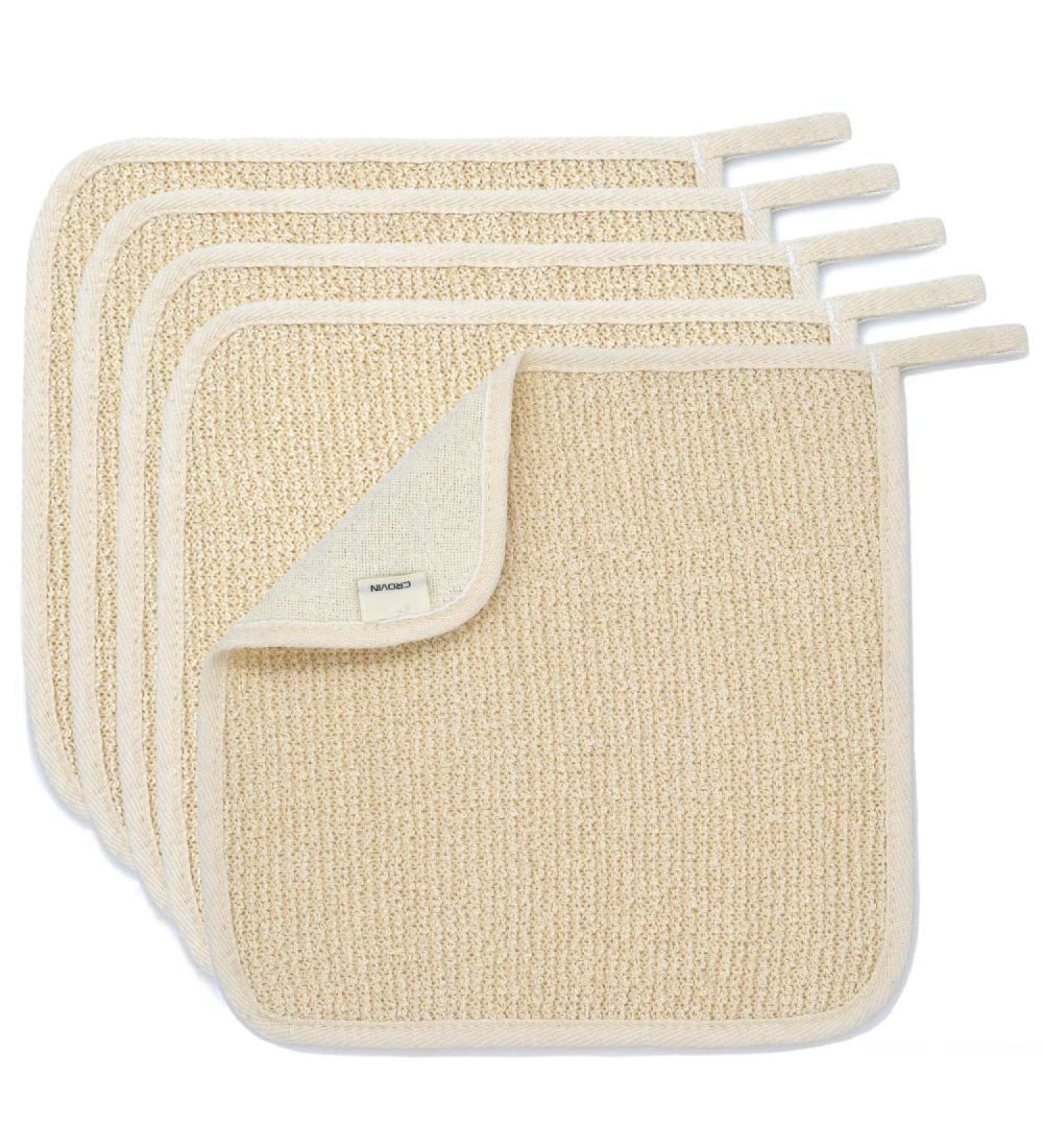 CROVIN Exfoliating Wash Cloth Set - Soft-Linen Face Towels for Men and Women (Beige, 5 Packs) - Buy Online on GoSupps.com