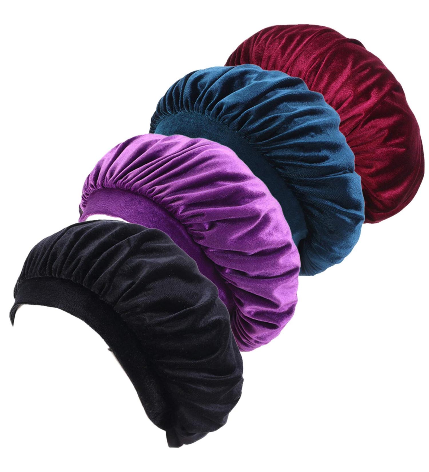 Women's Velvet Sleep Cap Set - Comfortable Night Hat for Hair Loss Turban Style - 4pcs - Buy Online on GoSupps.com