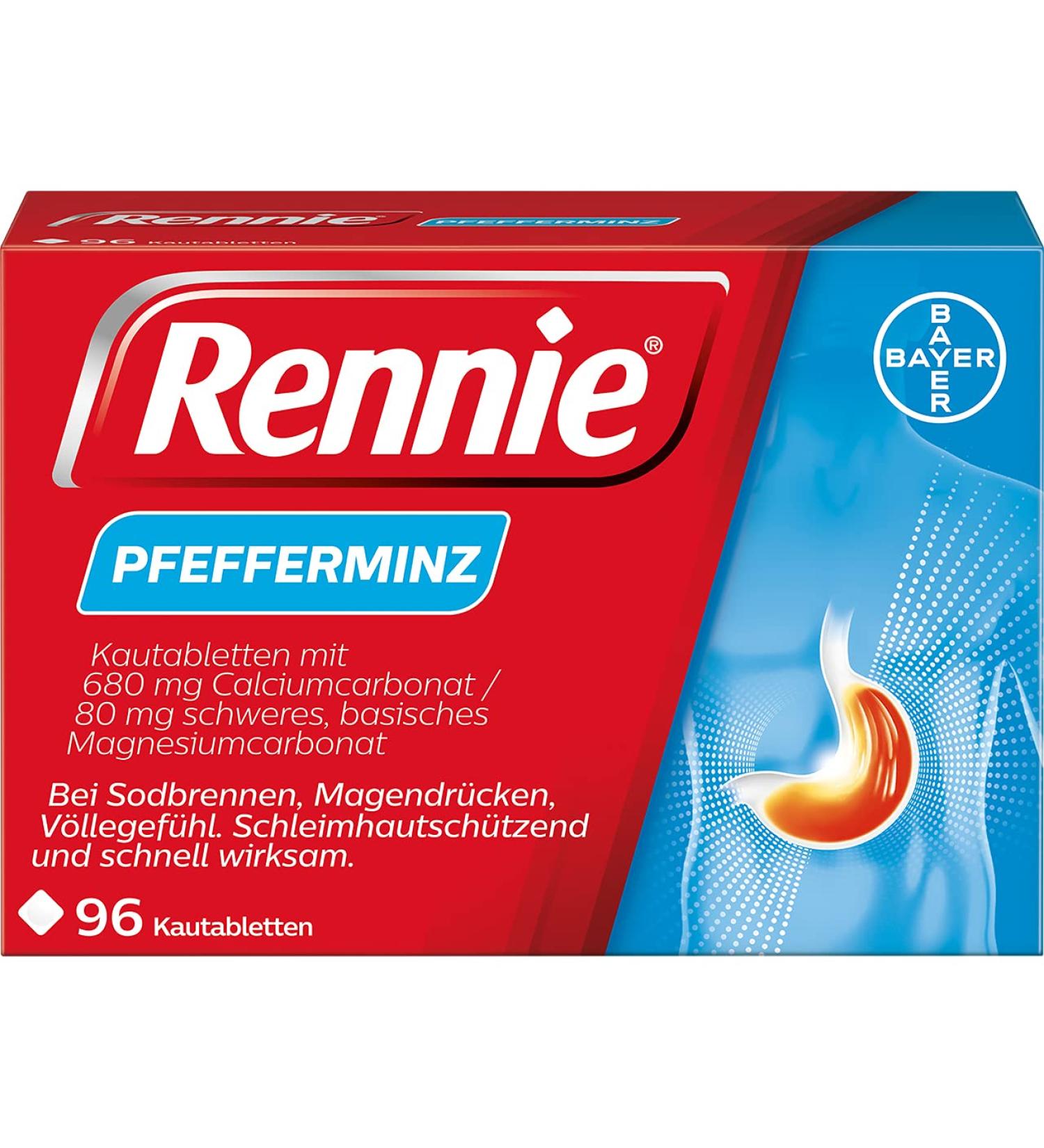 Rennie Peppermint - Relief for Heartburn & Stomach Discomfort | 96 Chewable Tablets - Fast-Acting Antacid for International Shipping - Buy Online on GoSupps.com