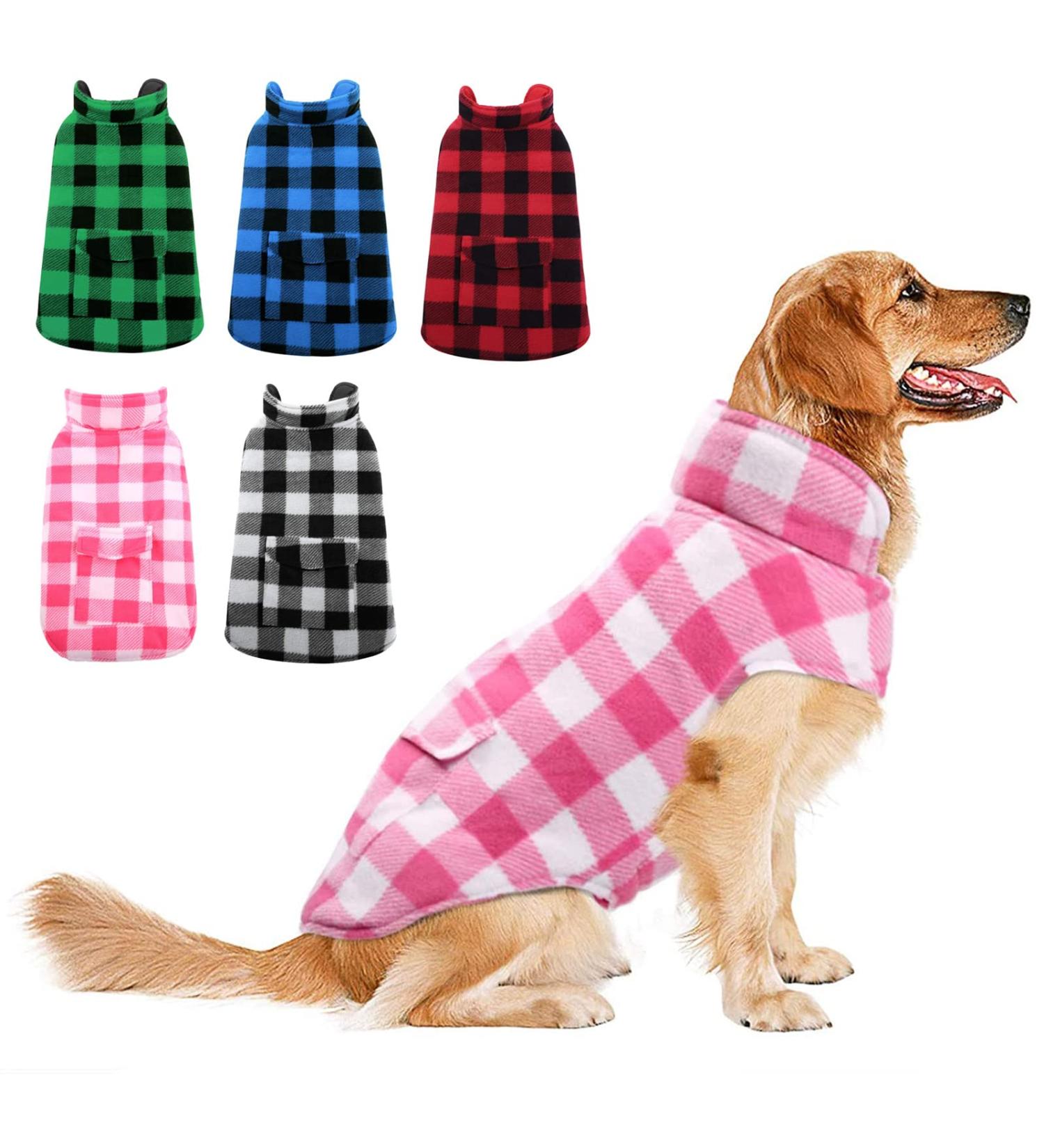 ASENKU Dog Fleece Jacket Plaid Reversible Vest | Waterproof & Windproof Winter Coat for Large Dogs | XX-Large Pink - Buy Online on GoSupps.com