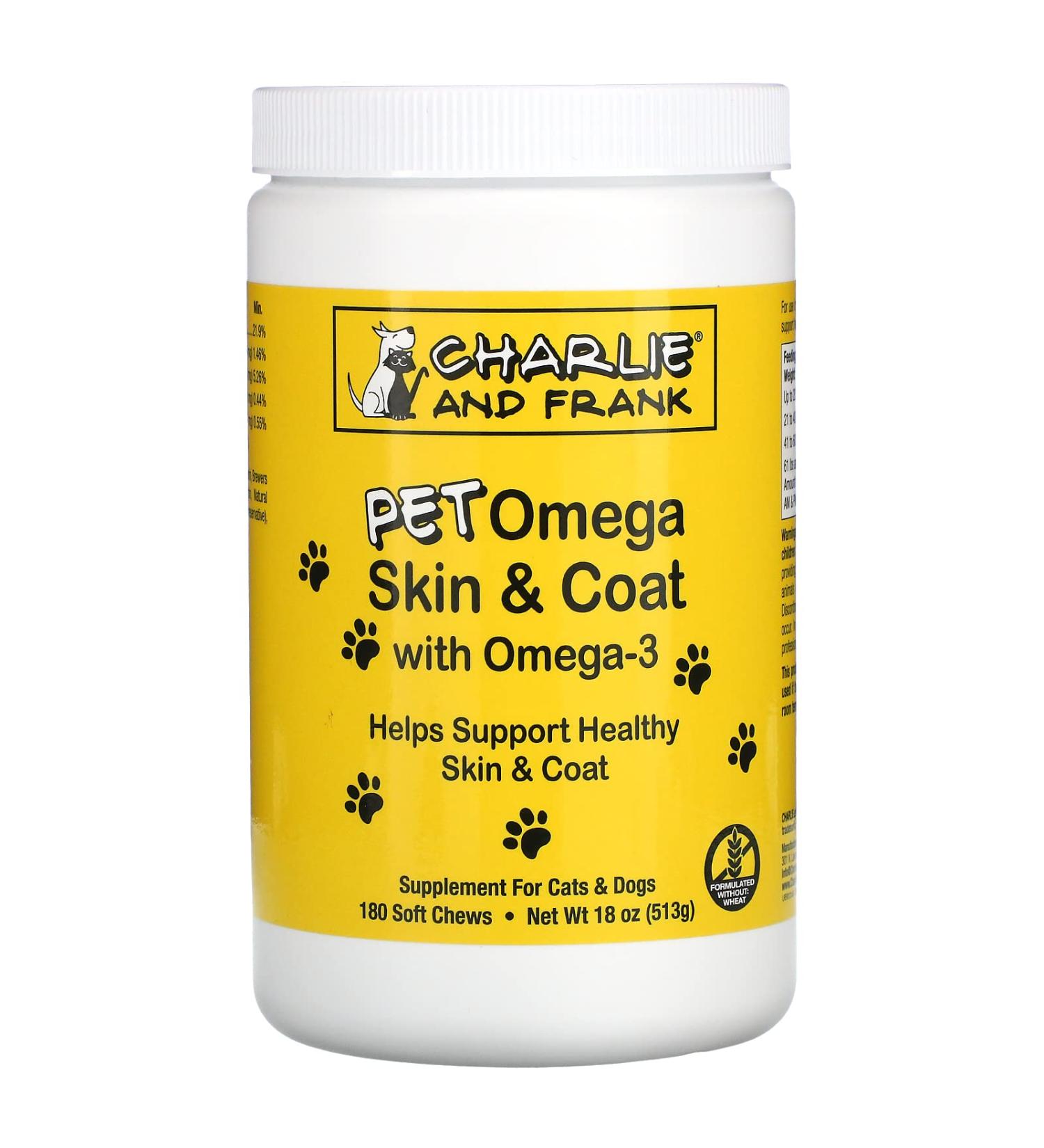 Charlie & Frank Pet Omega Skin & Coat â€“ Omega-3 Soft Chews for Cats & Dogs (180 Count) - Buy Online on GoSupps.com