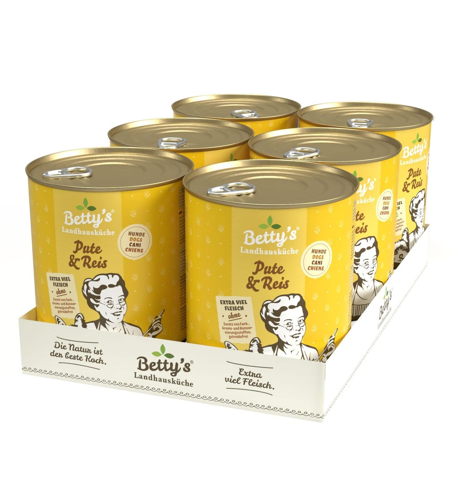 Betty's 6 x 800g Cans for Dogs and Turkey and Rice - for All Dog Breeds - High Bioavailability - We Ensure the Best Quality - Buy Online on GoSupps.com
