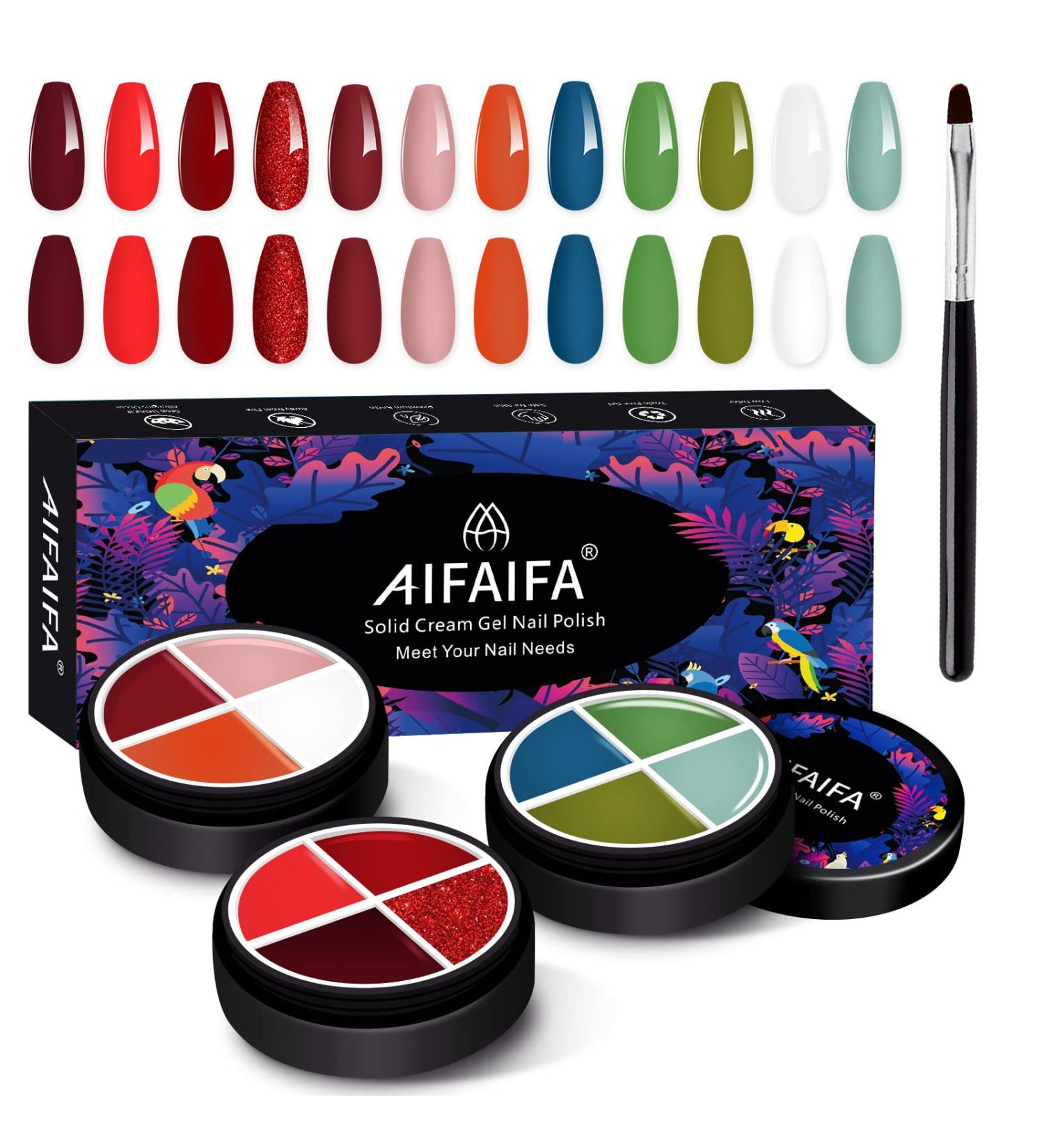 AIFAIFA Solid Cream Gel Polish Set - 4 In 1 Pudding Nail Art Paint Kit | UV Soak Off Palette for DIY Manicure | 12 Colors Holiday Gift for Women - Buy Online on GoSupps.com
