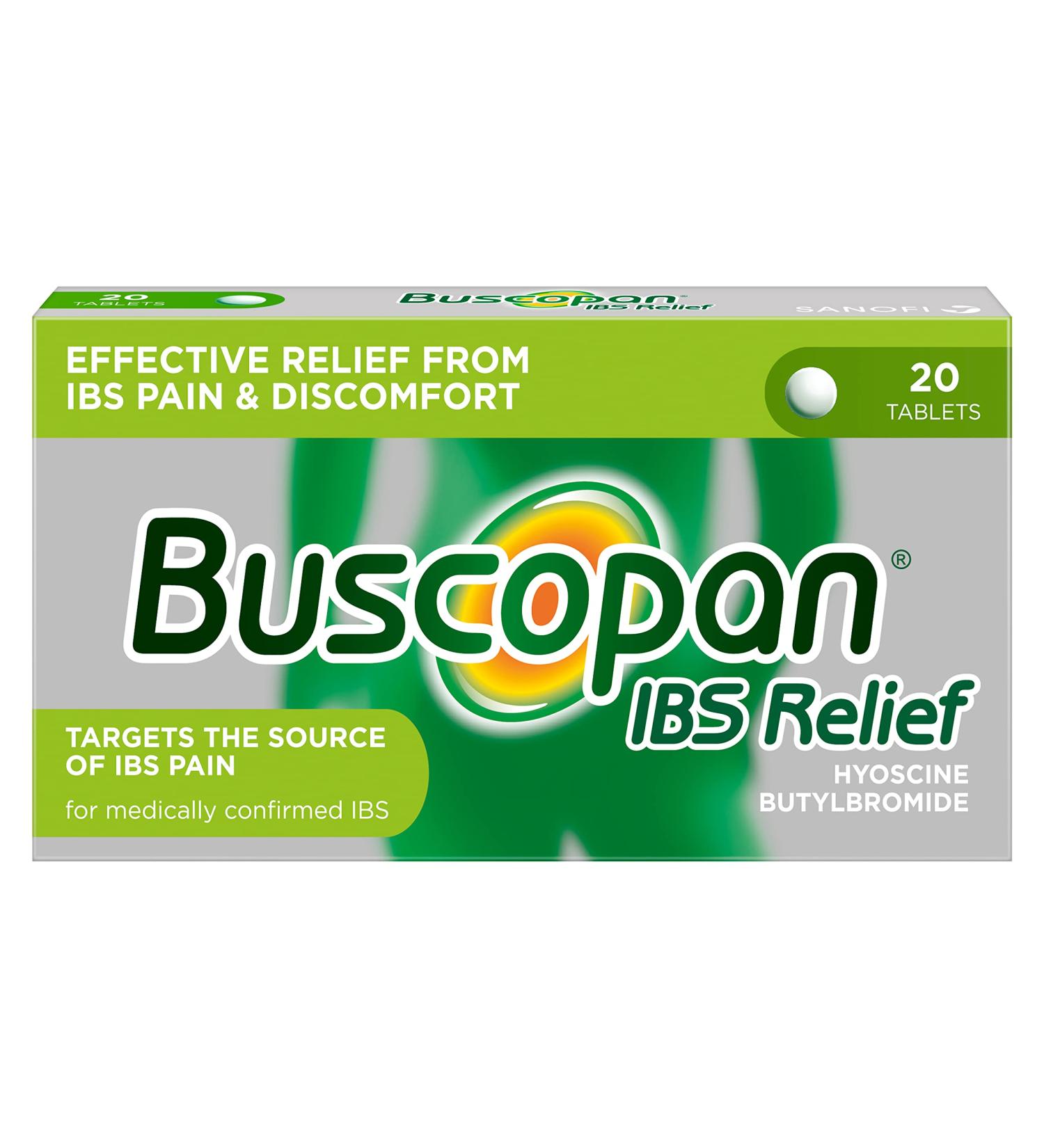 Buscopan IBS Relief Tablets - Fast-Acting Pain and Cramp Relief for IBS - 20 Tablets - Buy Online on GoSupps.com