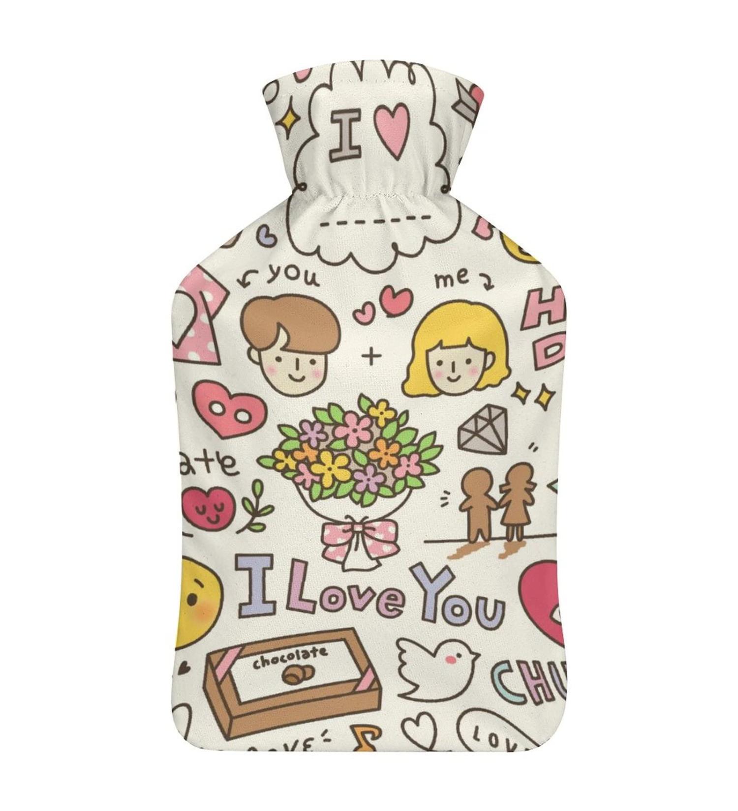 Cartoon Hot Water Bottle with Plush Cover - Hand Warmer for Adults & Kids | 26.5x15.3cm - International Shipping - Buy Online on GoSupps.com