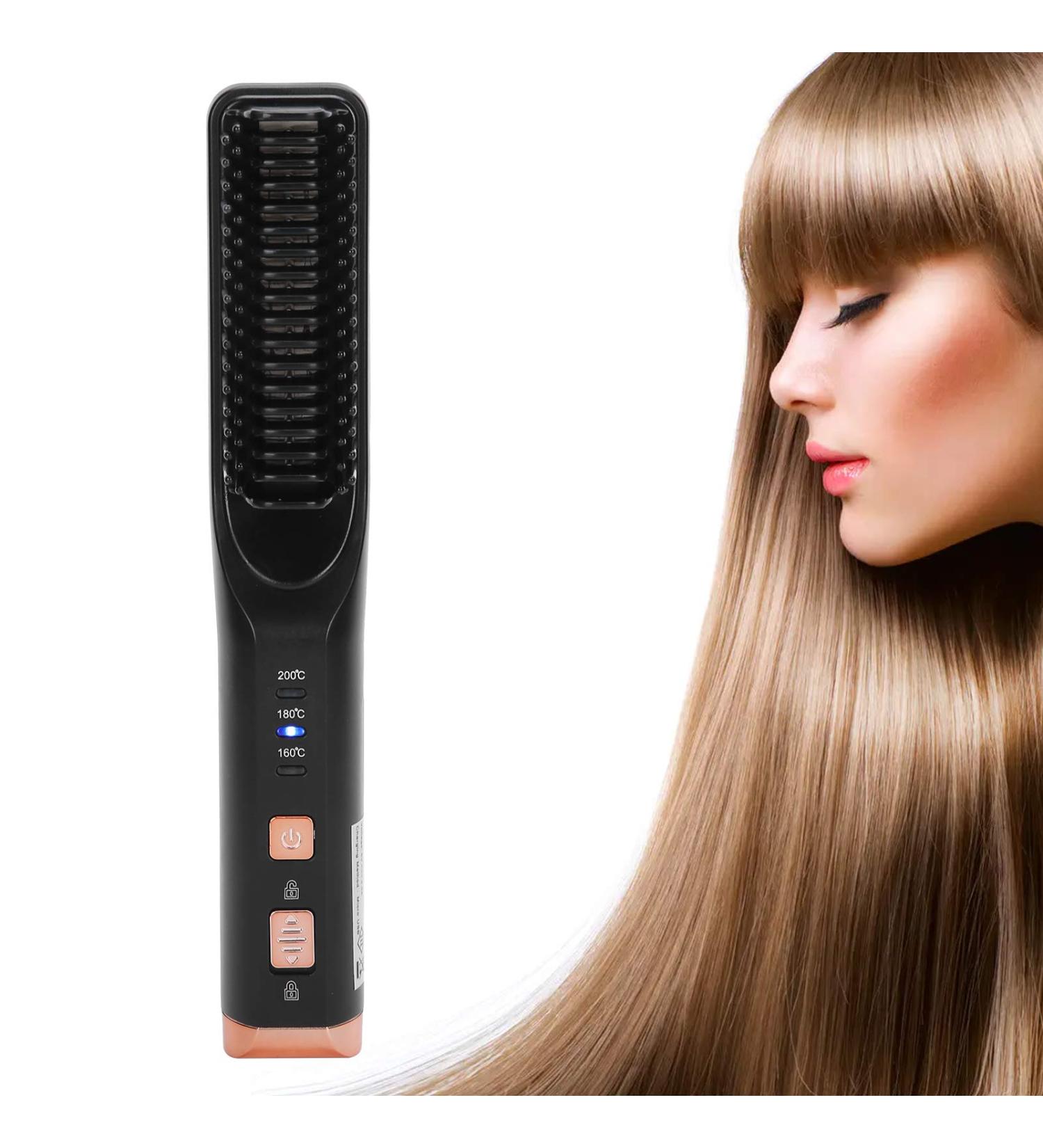 Buy Electric Hair Straightener Brush | Rapid Heating USB Rechargeable | Styling Tool for All Hair Types - Black - Buy Online on GoSupps.com