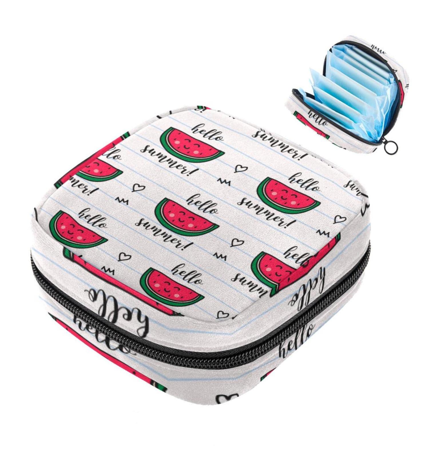 Menstrual Pad Bag with Zipper - White Watermelon Ladies Napkin & Tampon Pouch for Women and Girls | International Shipping - Buy Online on GoSupps.com