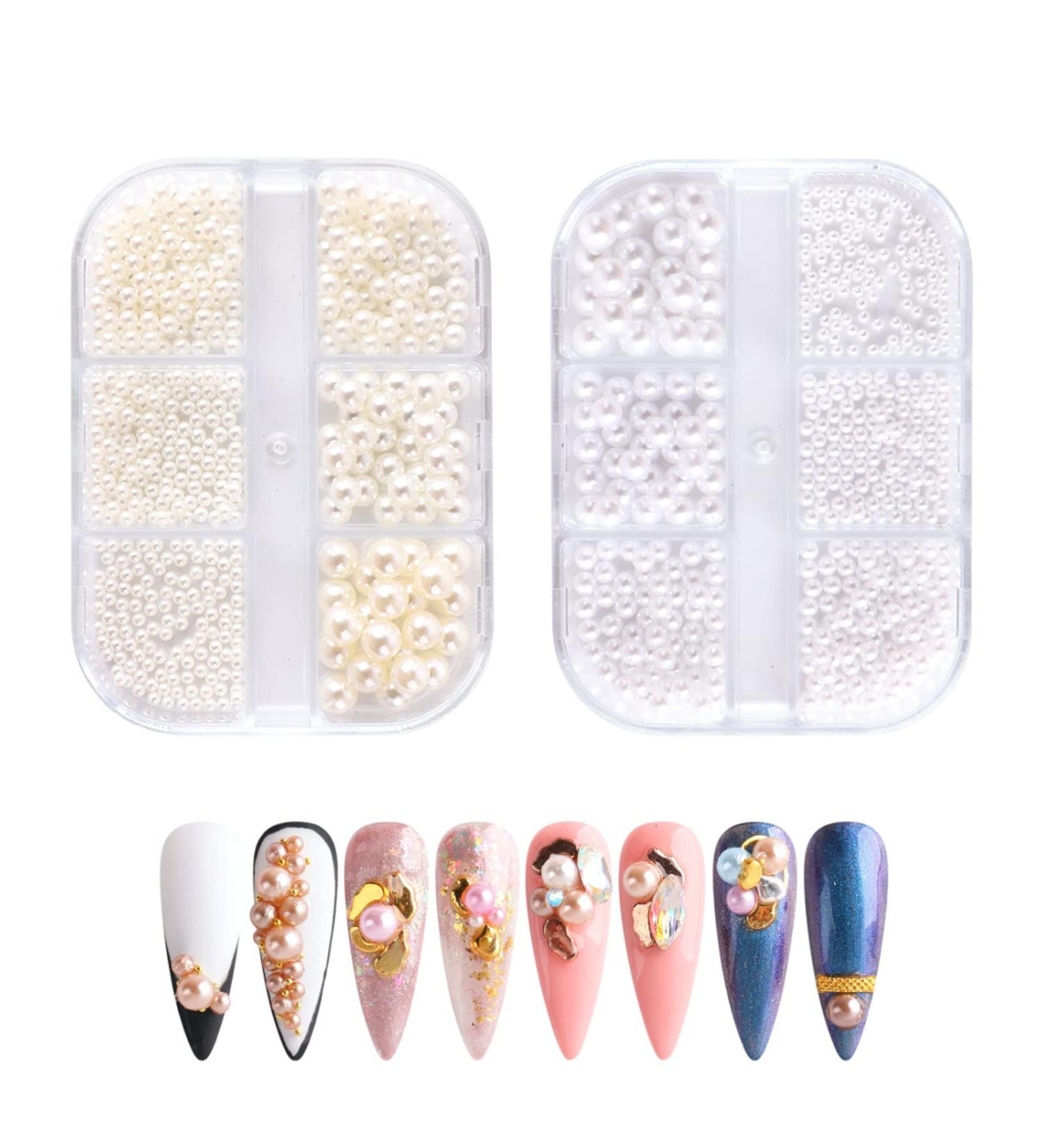 Round Imitation Pearl Nail Charms - 2 Boxes, 6 Grids - Nail Art Decorations for DIY 3D Nail Design - Buy Online on GoSupps.com