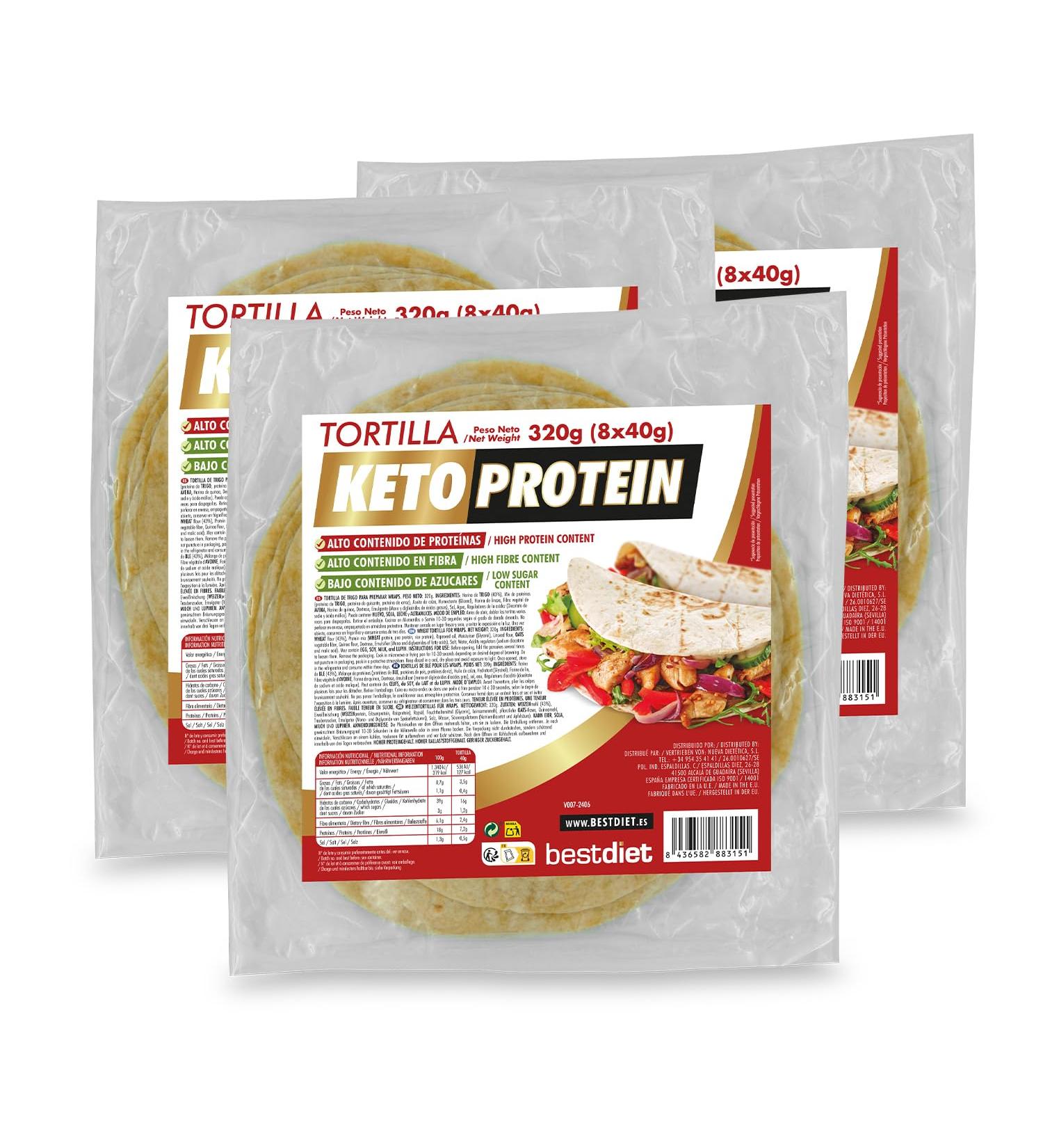 Keto Protein BestDiet - Tortillas de bl avec -35% de glucides en moins que les tortillas conventionnelles 22% de prot ines en plus 3 paquets de 8 tortillas mexicaines 320 g - Buy Online on GoSupps.com
