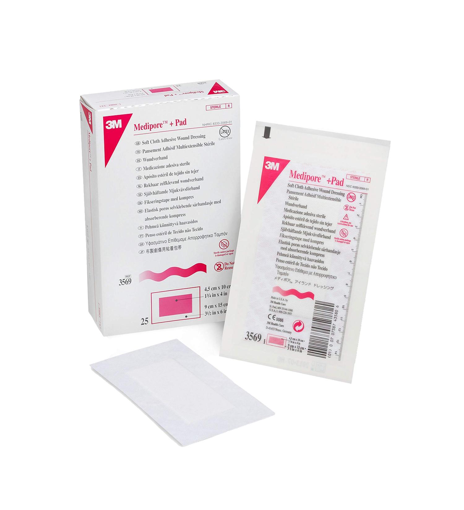 3M Medipore Adhesive Wound Dressing 3.5in x 6in - Sold By Box 25 3569