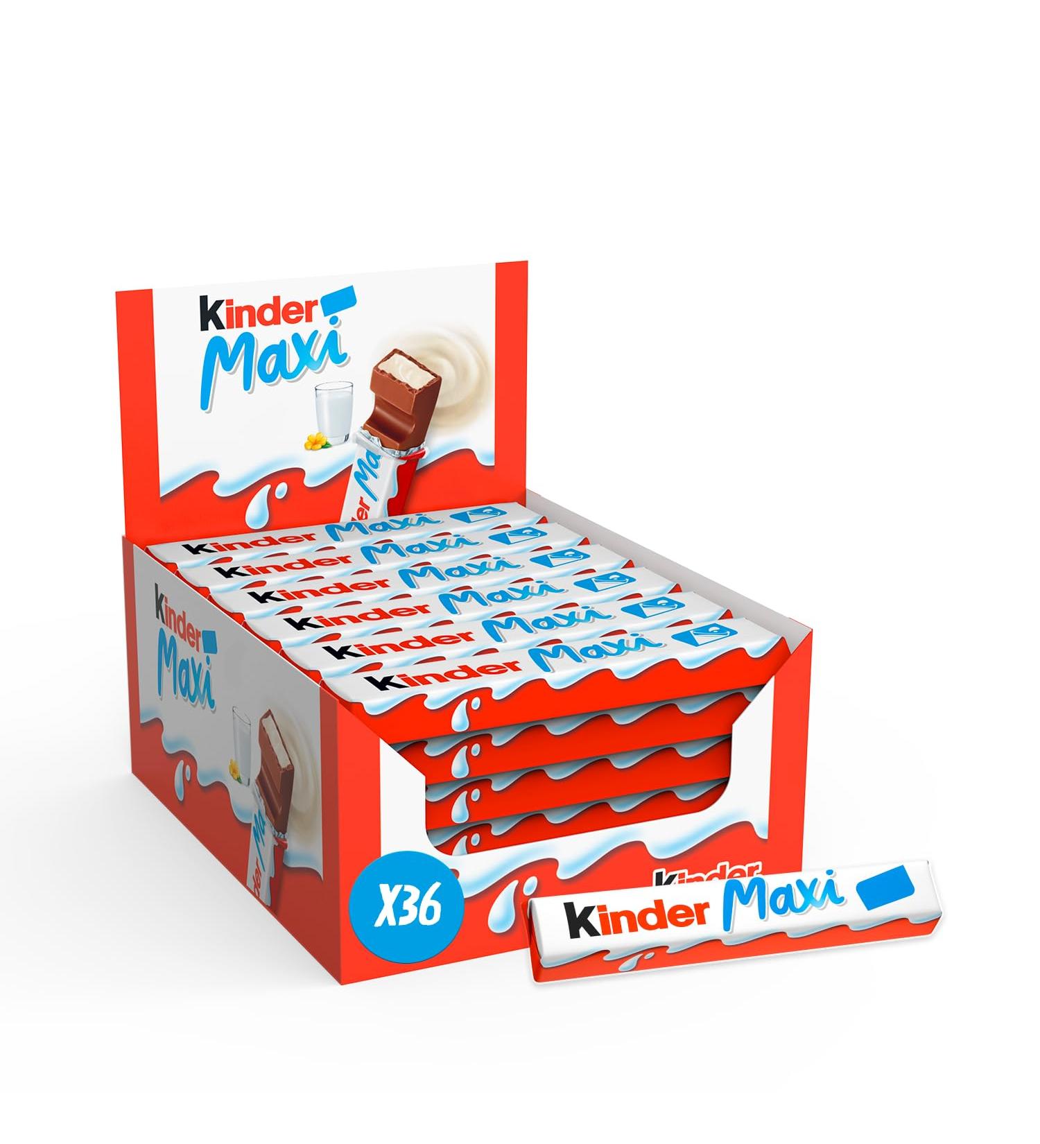 Kinder Maxi - Chocolate Bar with Melting Milk Heart Coated with Kinder Chocolate - Family Size - 36 Bars - Buy Online on GoSupps.com