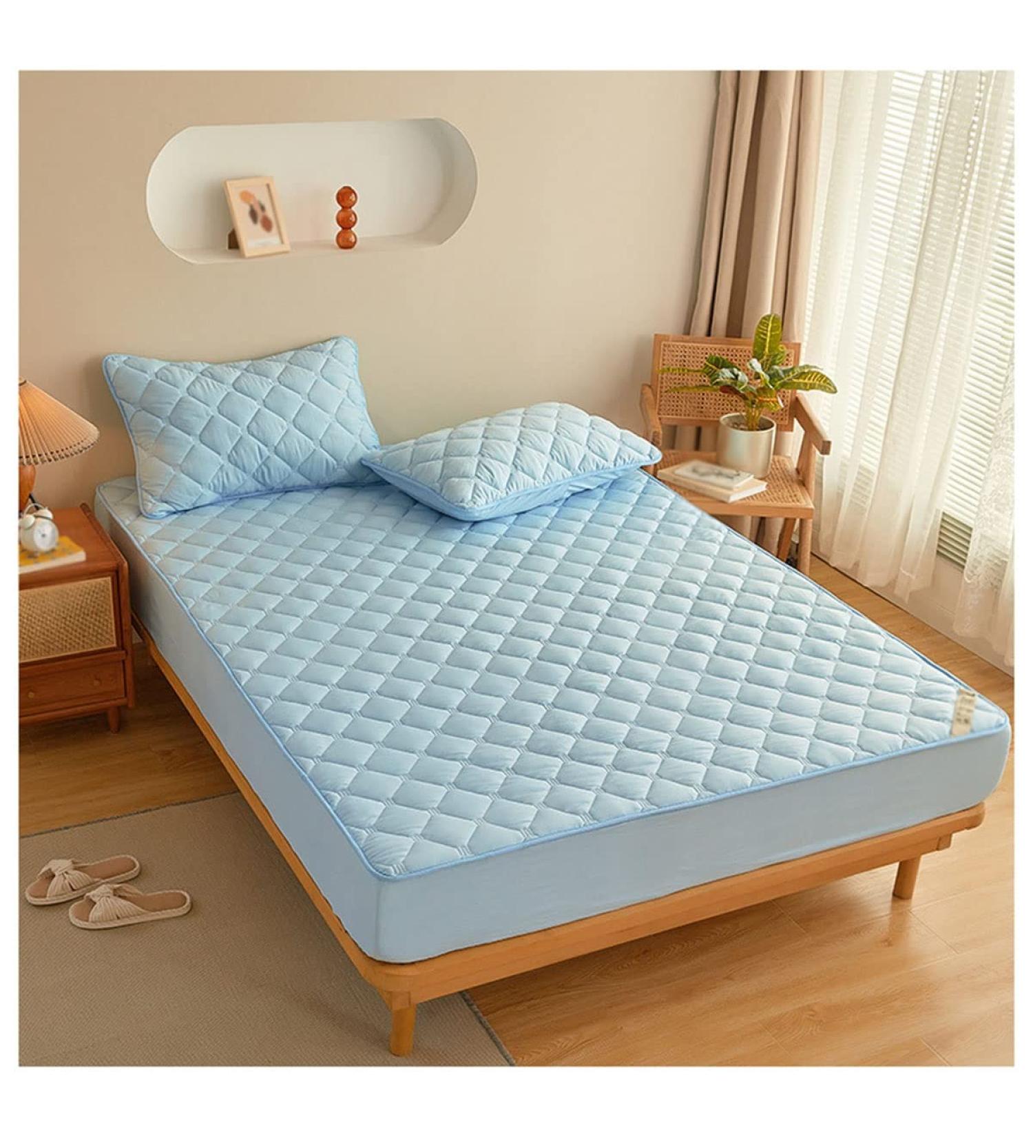 MHXY Waterproof Mattress Protector - Cooling Breathable & Soft Cushion for Deep Pocket Mattresses | 180x200cm - Innocent Blue - Buy Online on GoSupps.com