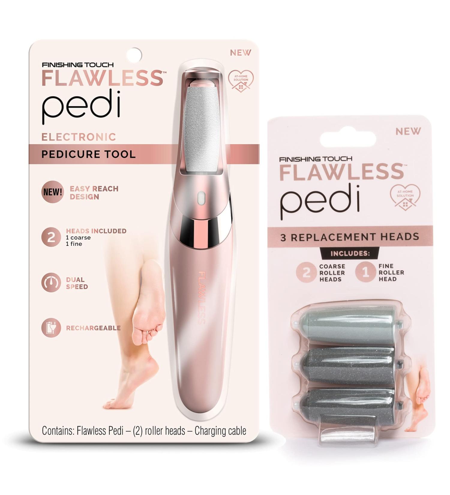 Finishing Touch Flawless Pedi Electronic Tool File and Callus Remover, Pedicure with Finishing Touch Flawless Pedi Replacement Heads for Pedicures, 3 Piece Attachment Set