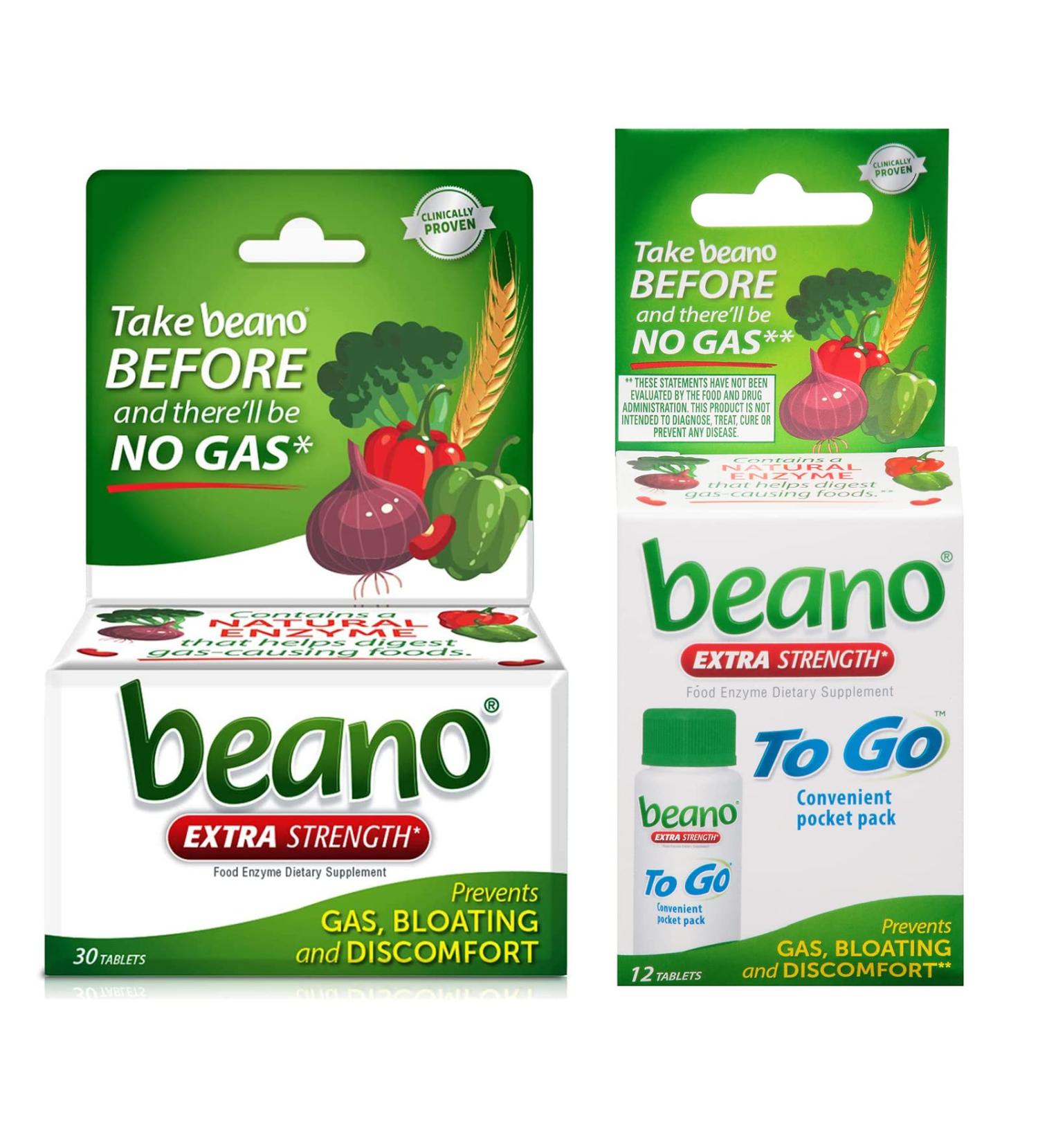 Beano Food Enzyme Dietary Supplement - 30 Tablets + 12 Tablets To Go Pack - Buy Online on GoSupps.com