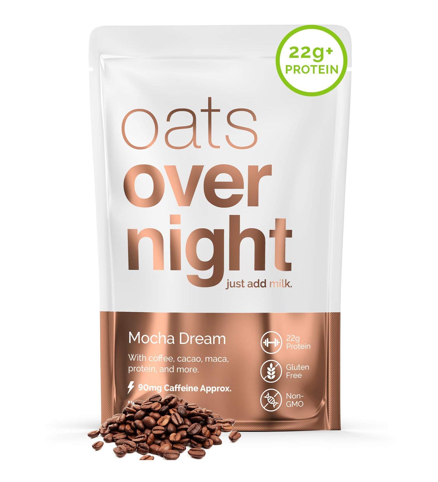 Oats Overnight Mocha Dream - High Protein Low Sugar Breakfast Shake | Gluten-Free High Fiber Non-GMO Oatmeal - 2.7oz/meal (Pack of 8) - Buy Online on GoSupps.com