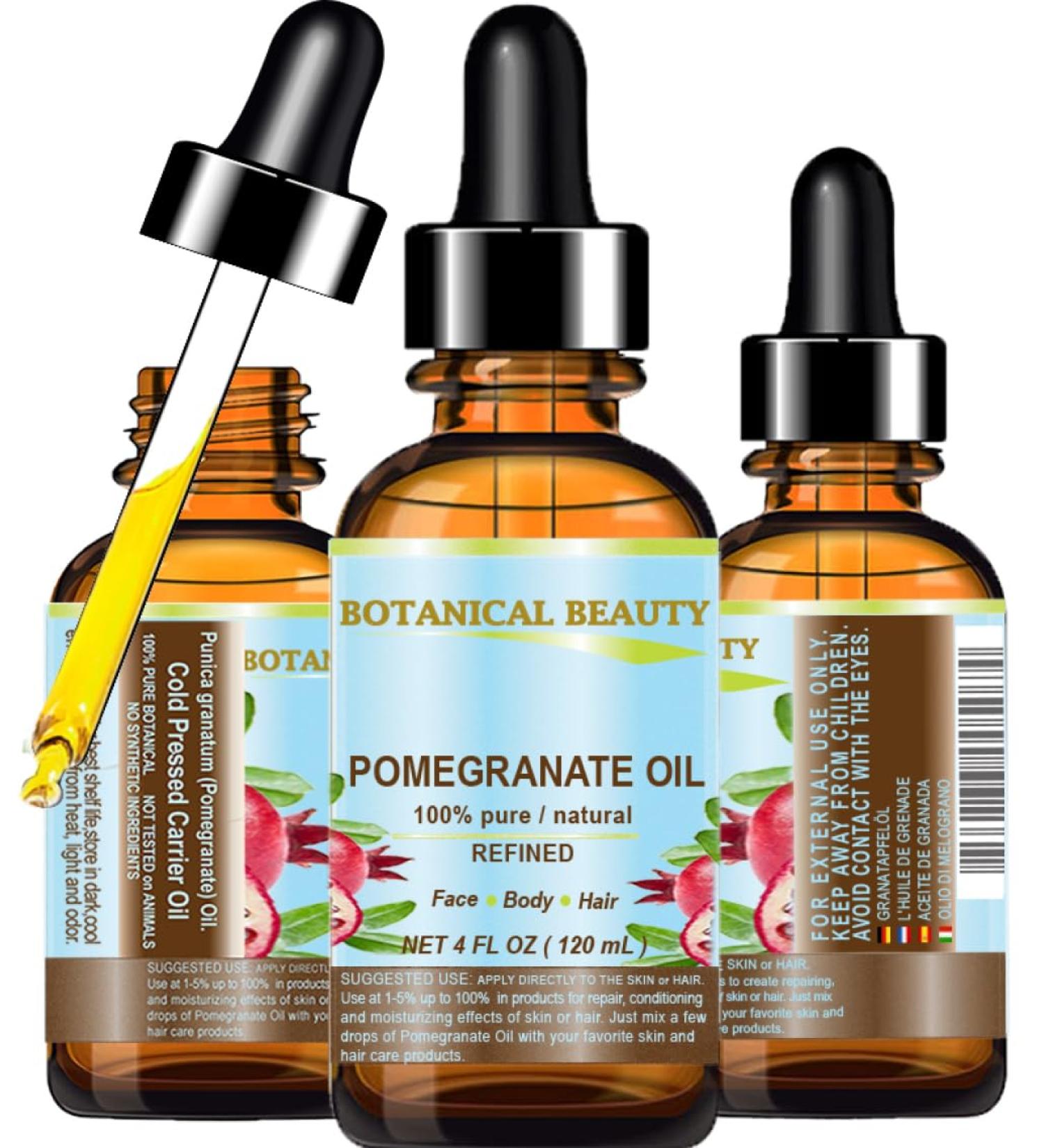 Botanical Beauty POMEGRANATE OIL 100% Pure Natural Refined Cold-pressed Carrier oil 4 Fl oz 120 ml for Face Skin Body Hair Lip Nails. Rich in vitamin C - Buy Online on GoSupps.com