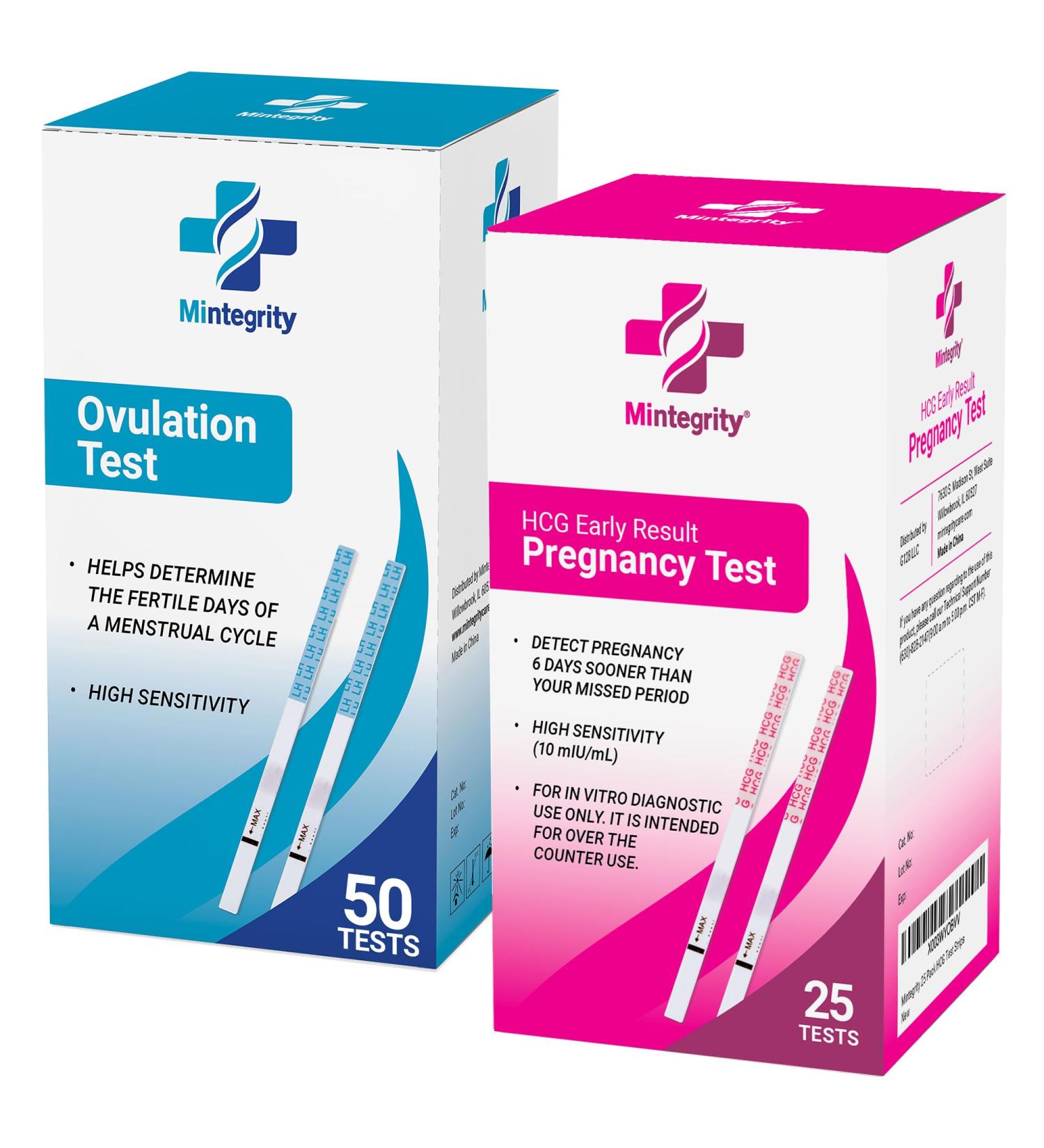 Mintegrity Ovulation & Pregnancy Test Strips Combo Kit - 50 LH & 25 HCG - Easy At Home Testing - International Shipping Available - Buy Online on GoSupps.com