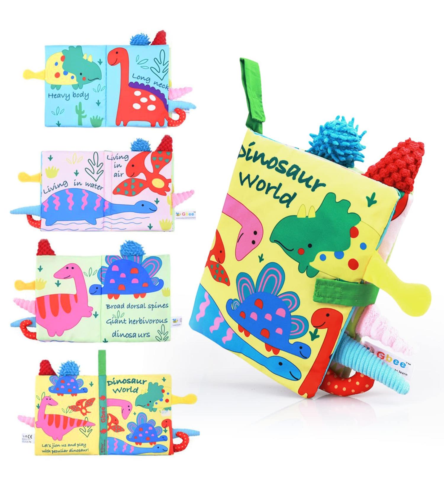 Dinosaur World Baby Cloth Book with 3D Tails | Soft Crinkle Activity Book for Early Education and Intelligence Development | Suitable for Babies 0-12 Months - Buy Online on GoSupps.com
