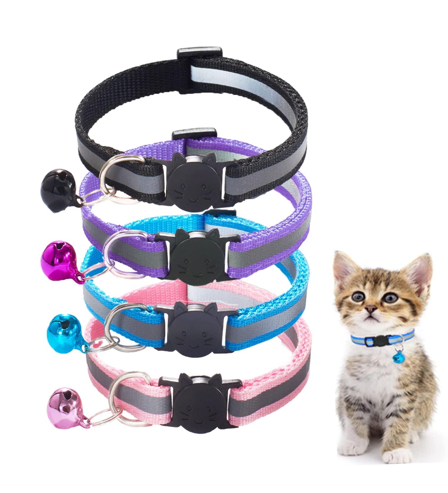 4 Pack Cat Collar Safety Release Adjustable Kitten Collars with Bell Reflective & Quick Release - Buy Online on GoSupps.com