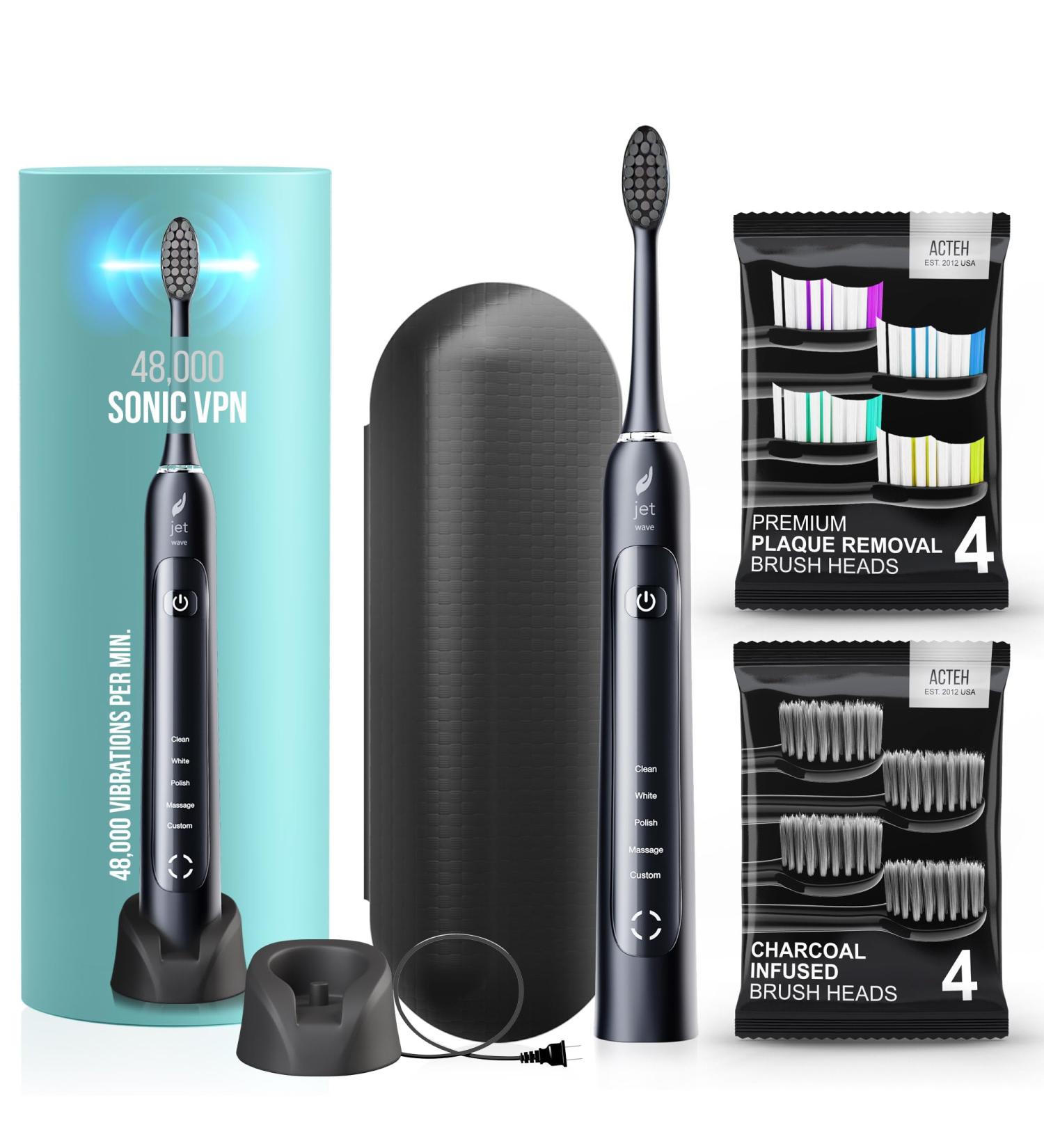 Buy Sonic Toothbrush - 48 000 VPM 5 Modes Charcoal Bristles Timed Care Long Battery Life - Best Electric Toothbrush for Adults - Buy Online on GoSupps.com