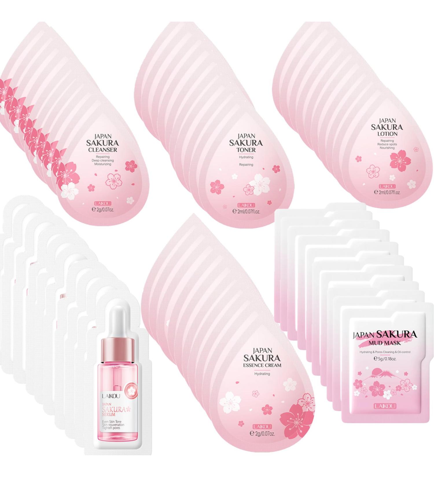 60 Mini Travel Skincare Products Mini Travel Items Including Face Wash Serum Toner Lotion Moisturizing Cream Sakura Mud Mask Face Skin Care Routine Kit Organic Skin Care Set 60 pieces - Buy Online on GoSupps.com