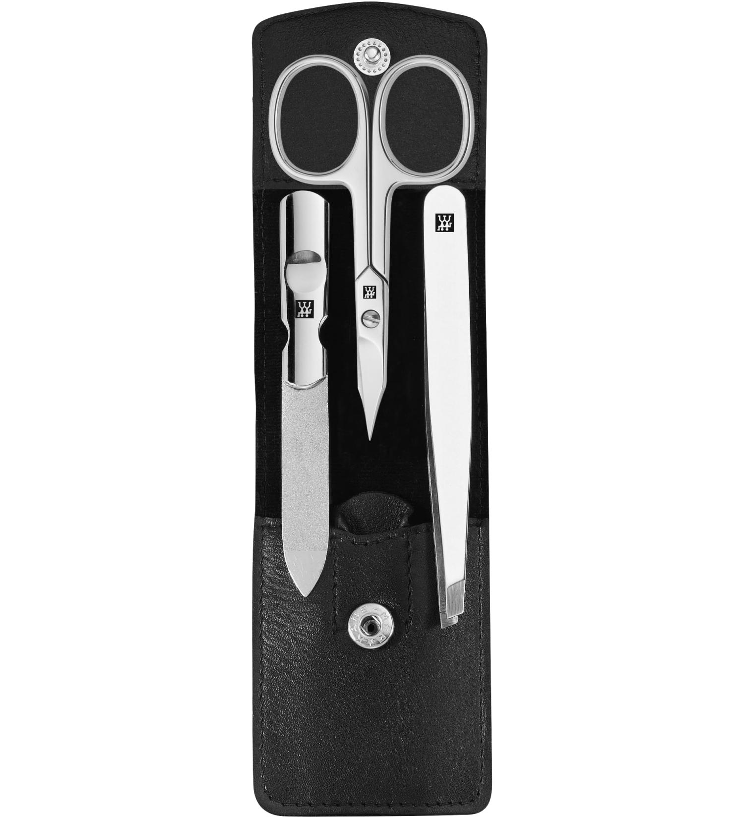 Shop Premium Twin Manicure Pedicure Set - 3-Part Nail Scissors 100% Leather Black - Perfect for Hands & Feet - Buy Online on GoSupps.com