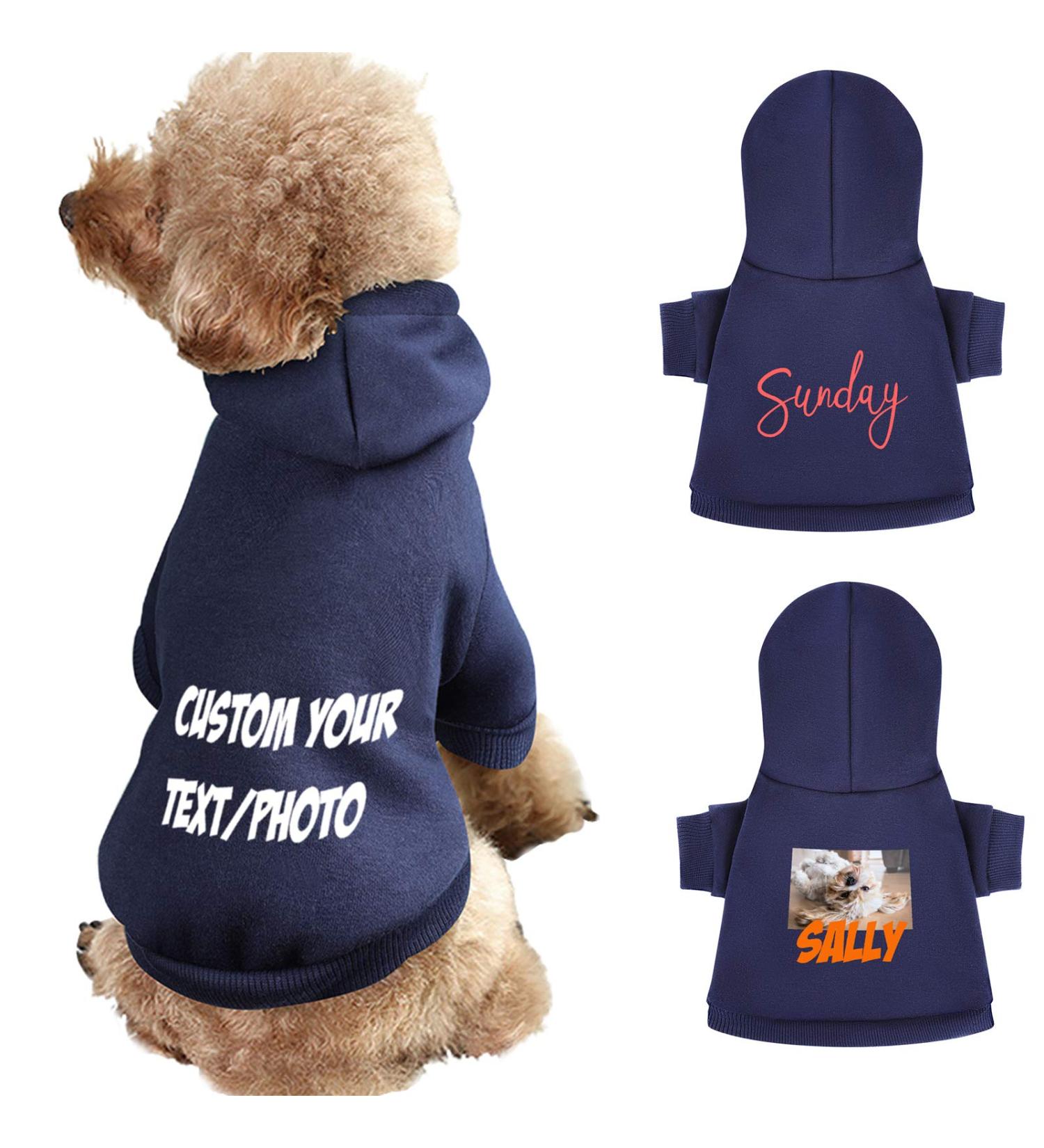 Personalized Pet Hoodie - Soft Navy Blue Sweater for Dogs with Hat | Custom Photo & Text - Buy Online on GoSupps.com
