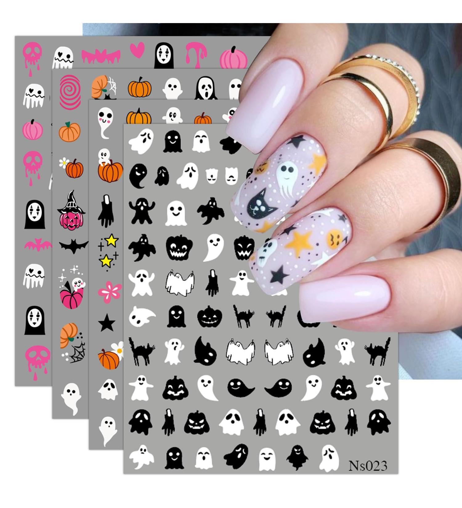 JMEOWIO 3D Embossed Halloween Nail Art Stickers Decals Self-Adhesive 5D White Ghost Pumpkin Nail Supplies Nail Art Design Decoration Accessories 4 Sheets - Buy Online on GoSupps.com