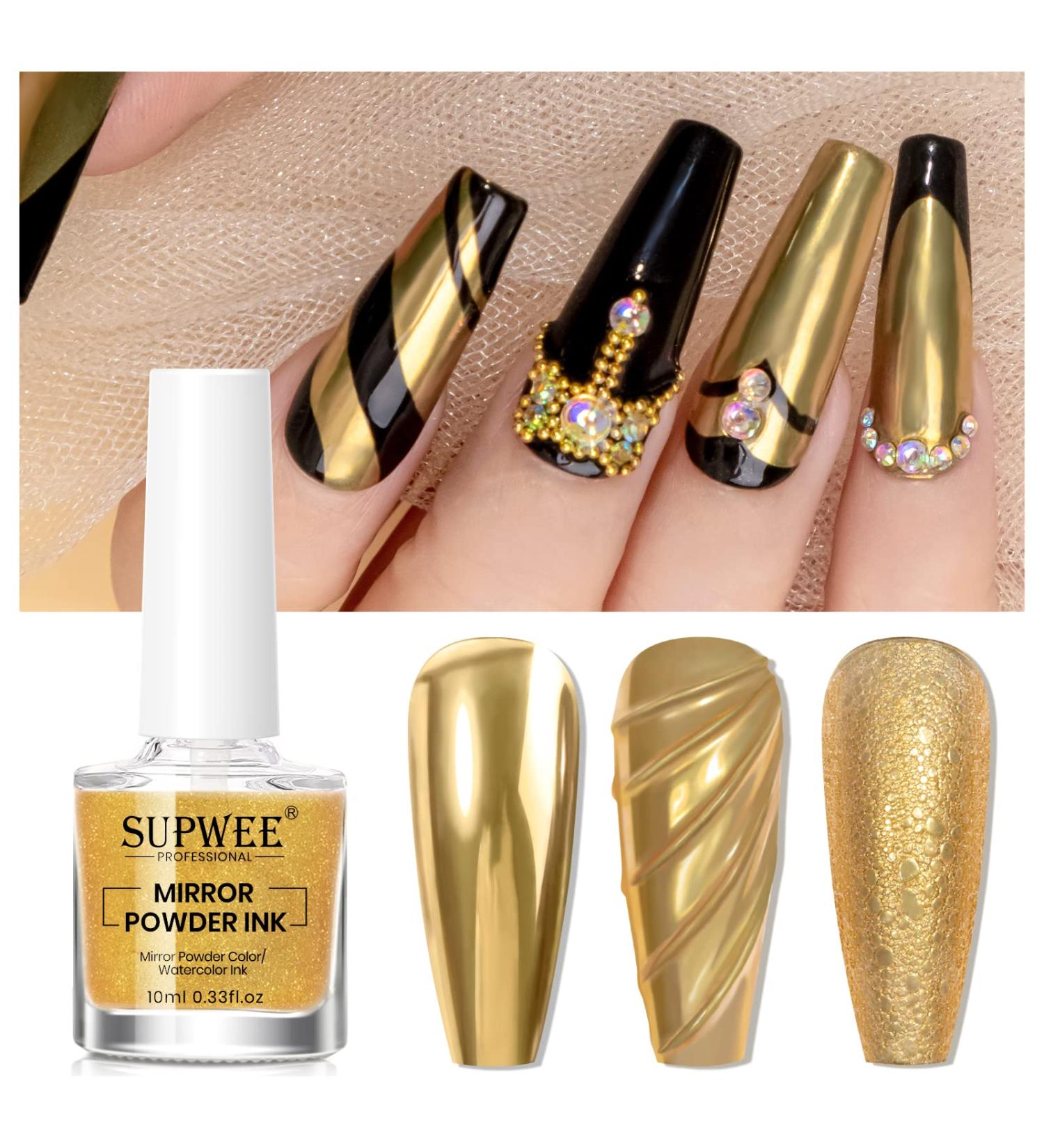 SUPWEE Chrome Nail Powder Liquid Mirror Nail Polish Metallic Glitter Gold Mermaid Glitter Nail Polish Quick Dry Pearl Iridescent Aurora Nail Art Varnish MJY002 - Buy Online on GoSupps.com