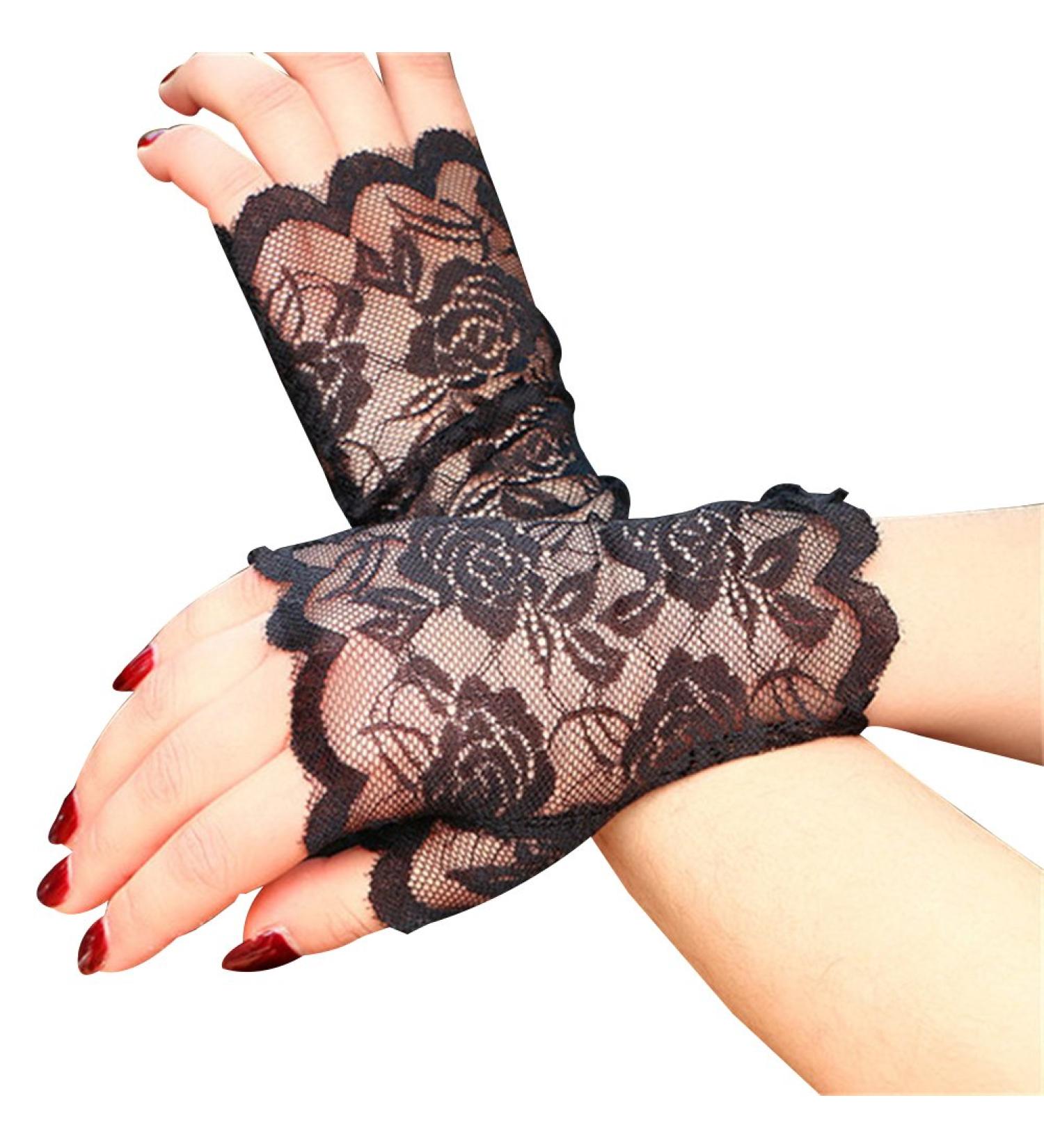 Grunge Wedding Gloves | Fingerless Sun Protection & Rave Short Gloves - Buy Online on GoSupps.com