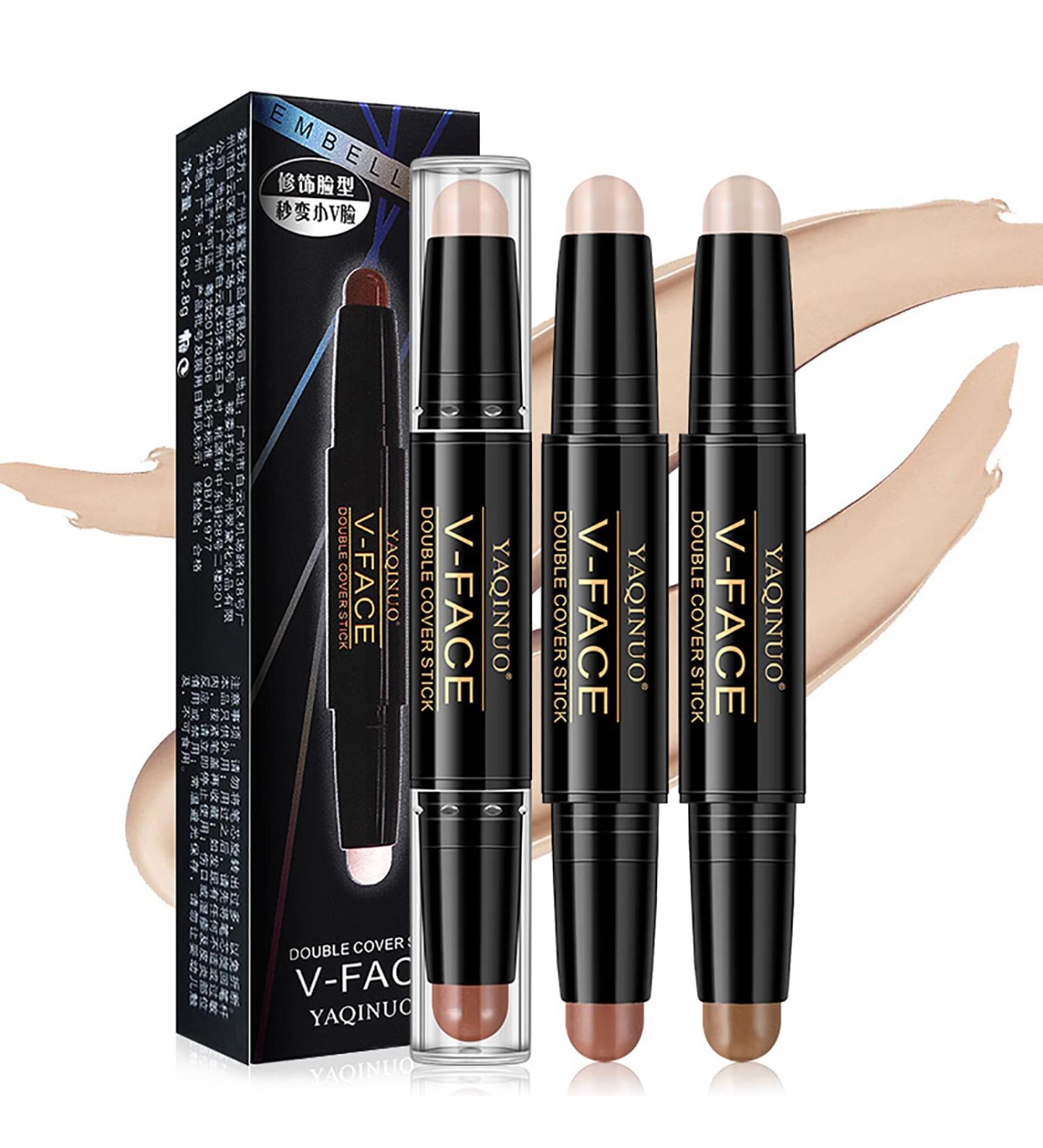 Bekoeen 2 Pcs Highlight and Contour Stick - Long Lasting Waterproof 2-in-1 Bronzer Sticks Kit for Light/Medium Skin - Face Makeup Highlighting & Contouring - Buy Online on GoSupps.com