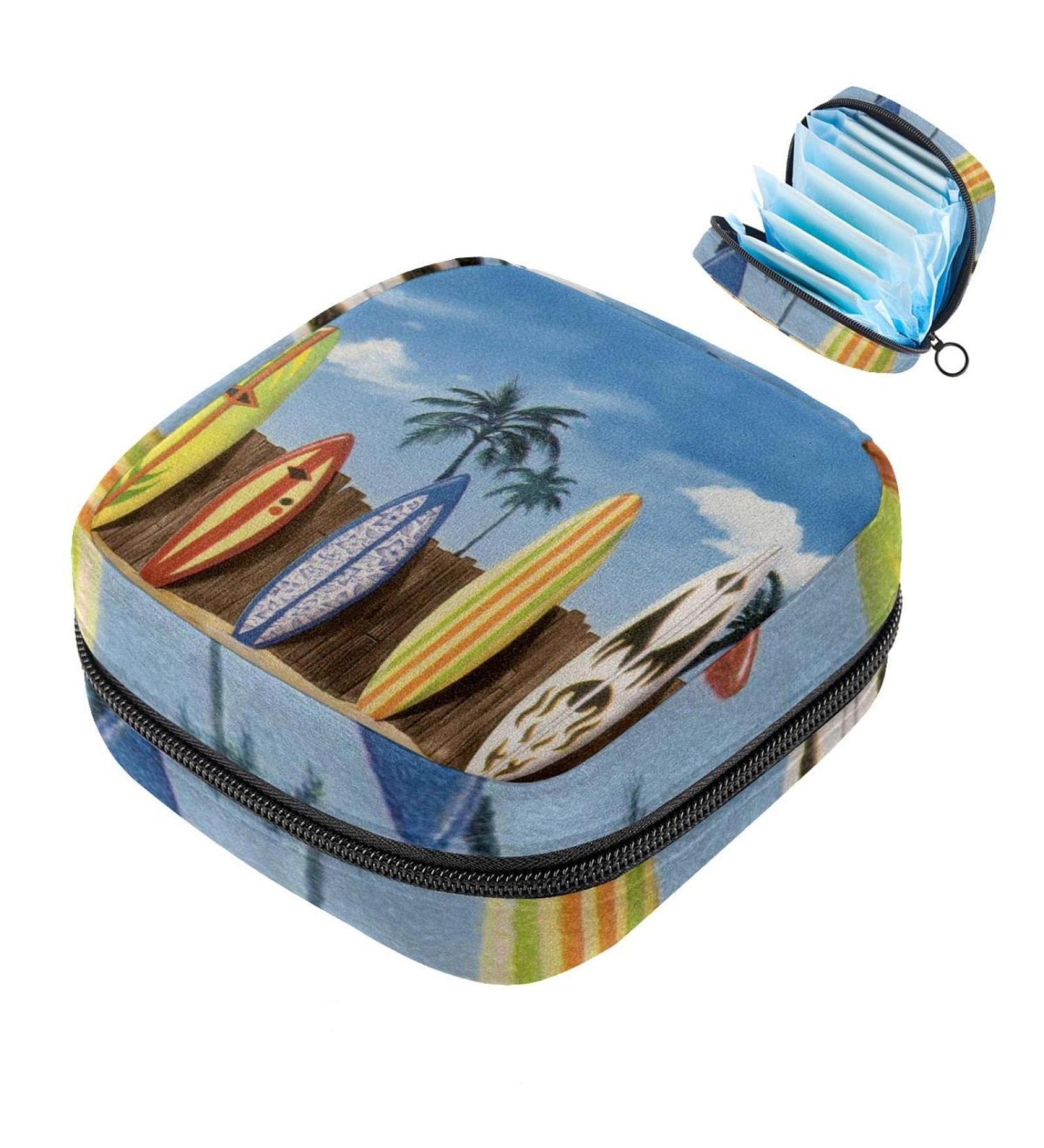 Colorful Beach-Themed Menstruation Pad Bag with Zipper for Women & Girls - Stylish Tampon & Napkin Storage - Buy Online on GoSupps.com