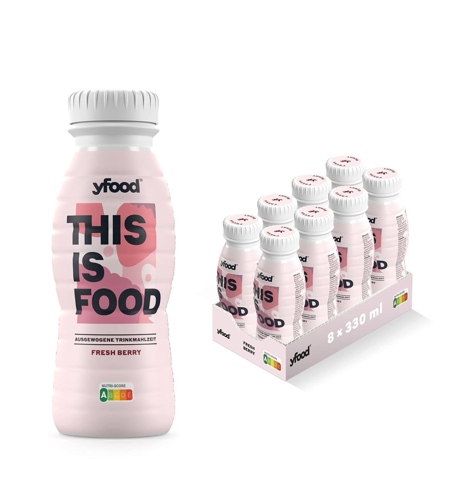 Yfood Drink Fresh Berry - Delicious On-the-Go Meal Replacement | 22g Protein 26 Vitamins & Minerals | 8 Pack (330ml) - 2.00 Deposit Included - Buy Online on GoSupps.com