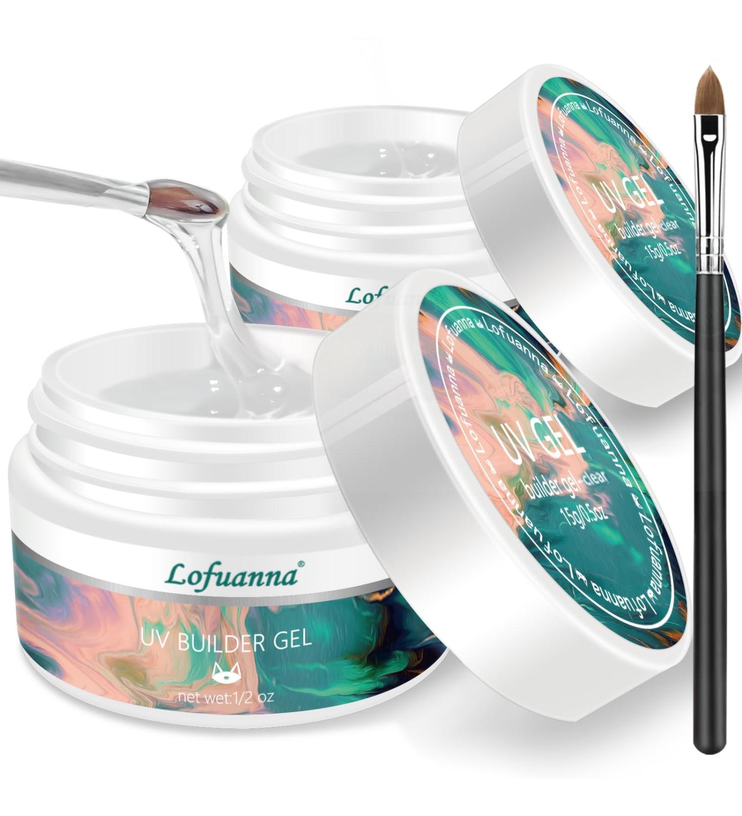 Lofuanna 15g Clear Builder Nail Gel Set | High Self-Leveling Nail Repair & Extension Gel (2Pcs) | Acrylic Nail Brush Included - Buy Online on GoSupps.com