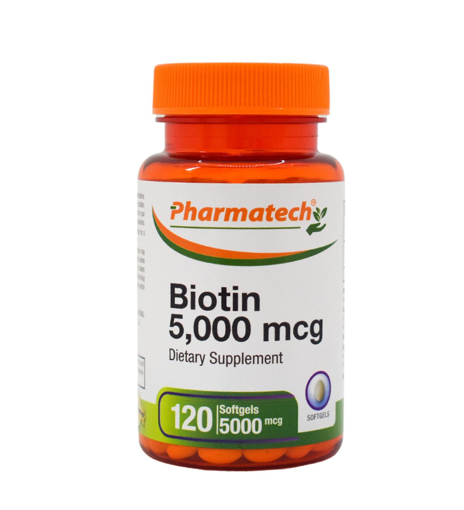 PHARMATECH Biotin 5000 mcg Vitamins for Hair Skin and Nails Improve Nail Quality Non-GMO Gluten Free Supplement for Women High Potency 120 Softgels - Buy Online on GoSupps.com